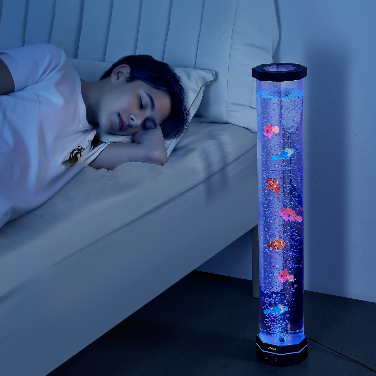 VEVOR Lampa lawowa z 6 pływającymi rybkami, 80 cm lampa bąbelkowa, 16 zmieniających kolor efektów świetlnych, pilot zdalnego sterowania, światło nastrojowe, lampka nocna do akwarium, do sypialni, salonu, dekoracji wnętrz