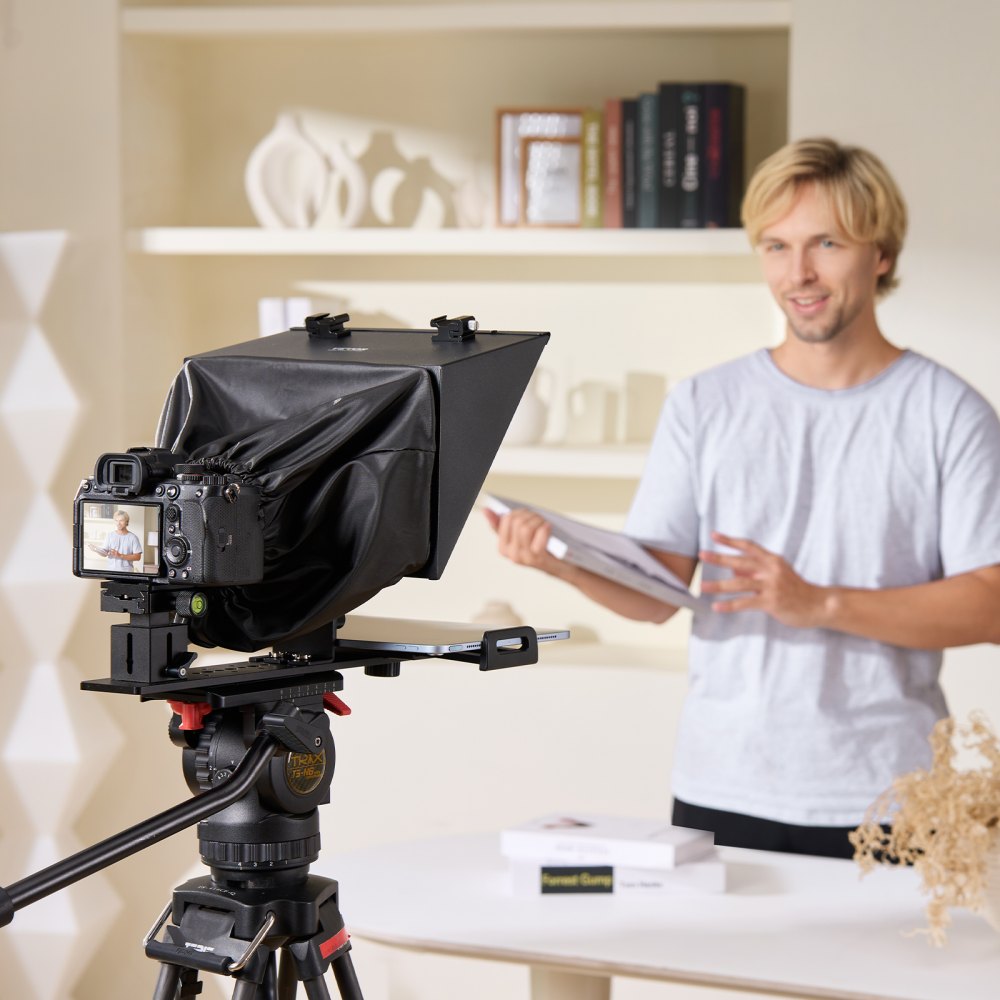 Teleprompter VEVOR, 33,02 cm, aluminiowy, podłogowy, z regulowanym kątem spektroskopu, pilot zdalnego sterowania, do YouTube, Twitch, Zoom, obsługuje lustrzankę cyfrową/kamerę internetową/smartfon, do nagrywania wideo/transmisji na żywo