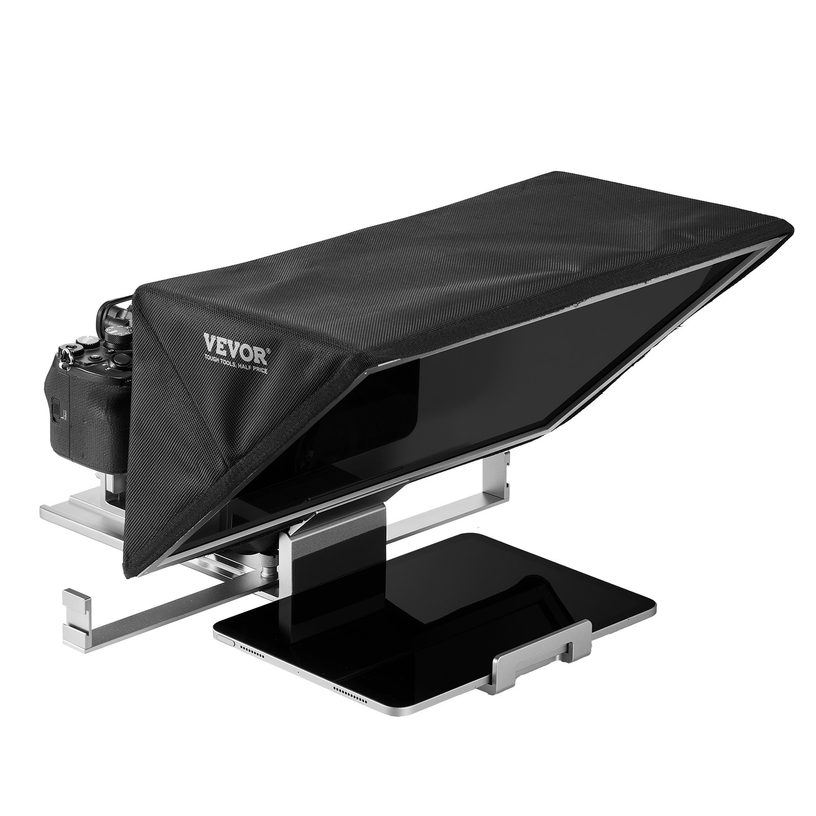 Teleprompter VEVOR, 16-calowy aluminiowy statyw ze spektroskopem o regulowanym kącie, pilot zdalnego sterowania, kompatybilny z systemami iOS/Android, do aparatu, tabletu, smartfona, nagrywania wideo/transmisji na żywo