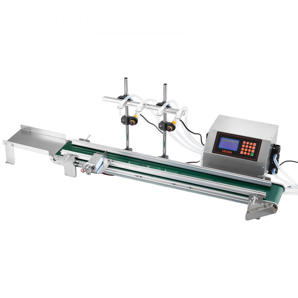 Automatyczna maszyna napełniająca VEVOR 10-500 g, dozownik cieczy z taśmociągiem, system napełniania napojów, kosmetyków, oleju i chemikaliów, obudowa ze stali nierdzewnej, waga cyfrowa, regulowana wysokość, z 4 dyszami i czujnikiem