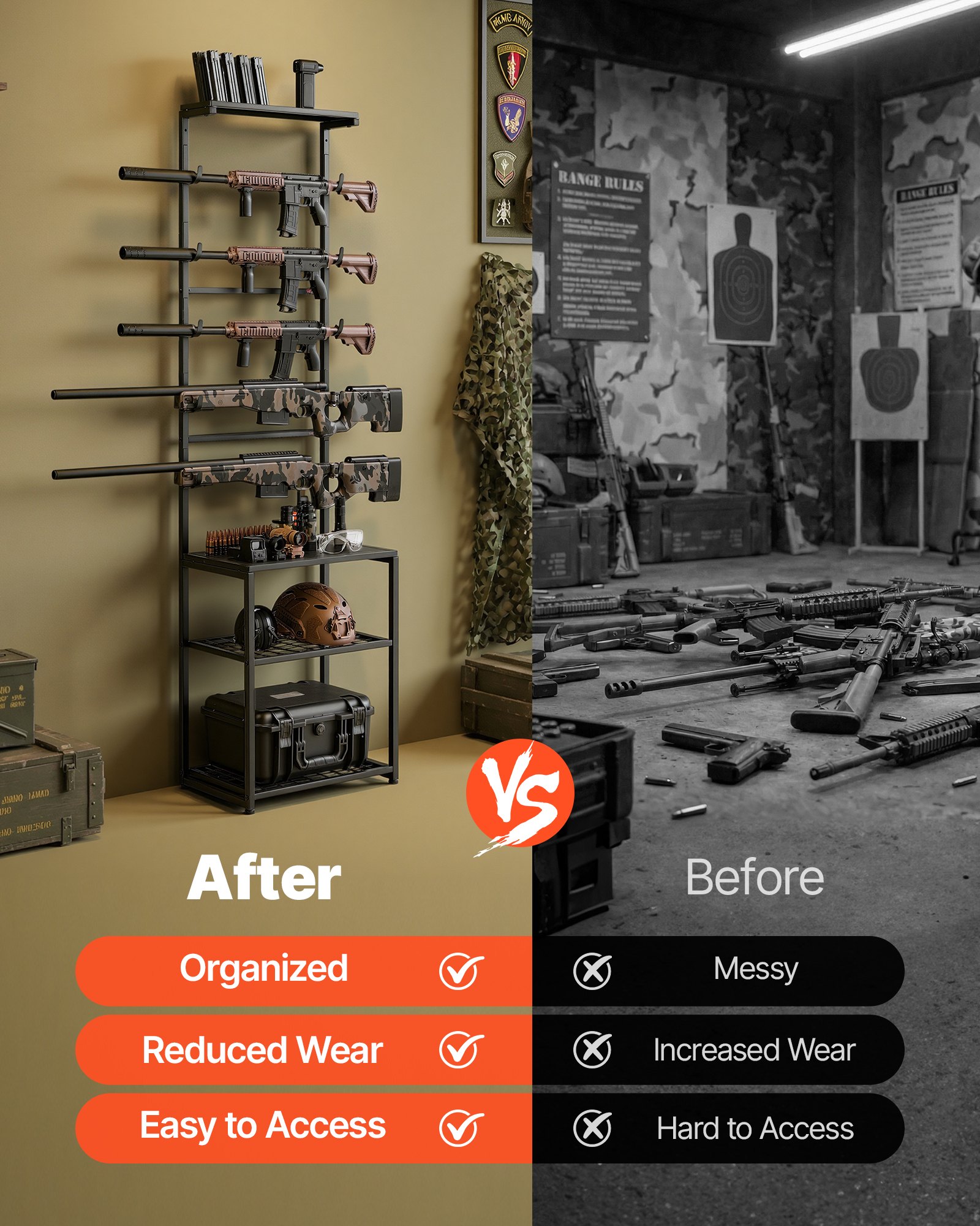 VEVOR Gun Rack, Floor Standing, Indoor Rifle Shotgun Rack Stand with Storage Shelf, for Wall Mount Gun Display Stand, Holds up to 5 Rifles, Heavy Duty Steel, for Home Garage Hunting Long Guns Storage