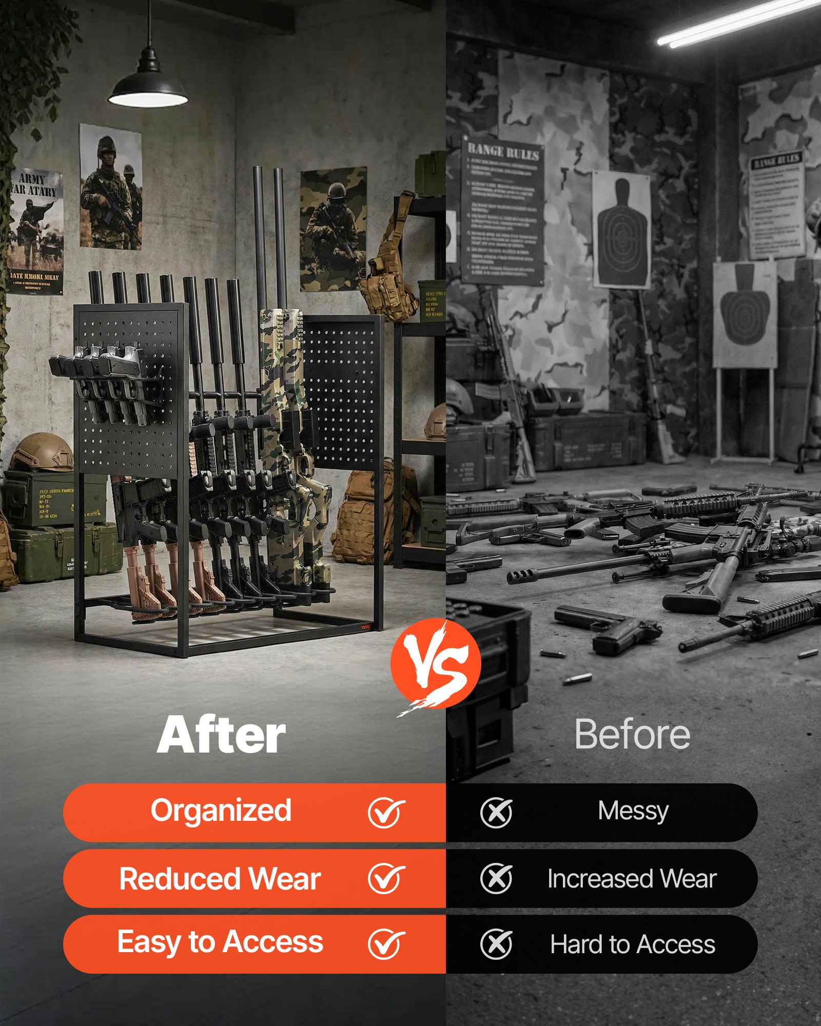 VEVOR Gun Rack, Floor Standing, Indoor Heavy Duty Steel Rifle Shotgun Rack Stand, Freestanding Gun Display Storage with Magazine Holder, Holds up to 9 Rifles and 4 Pistols, for Home Garage Storage