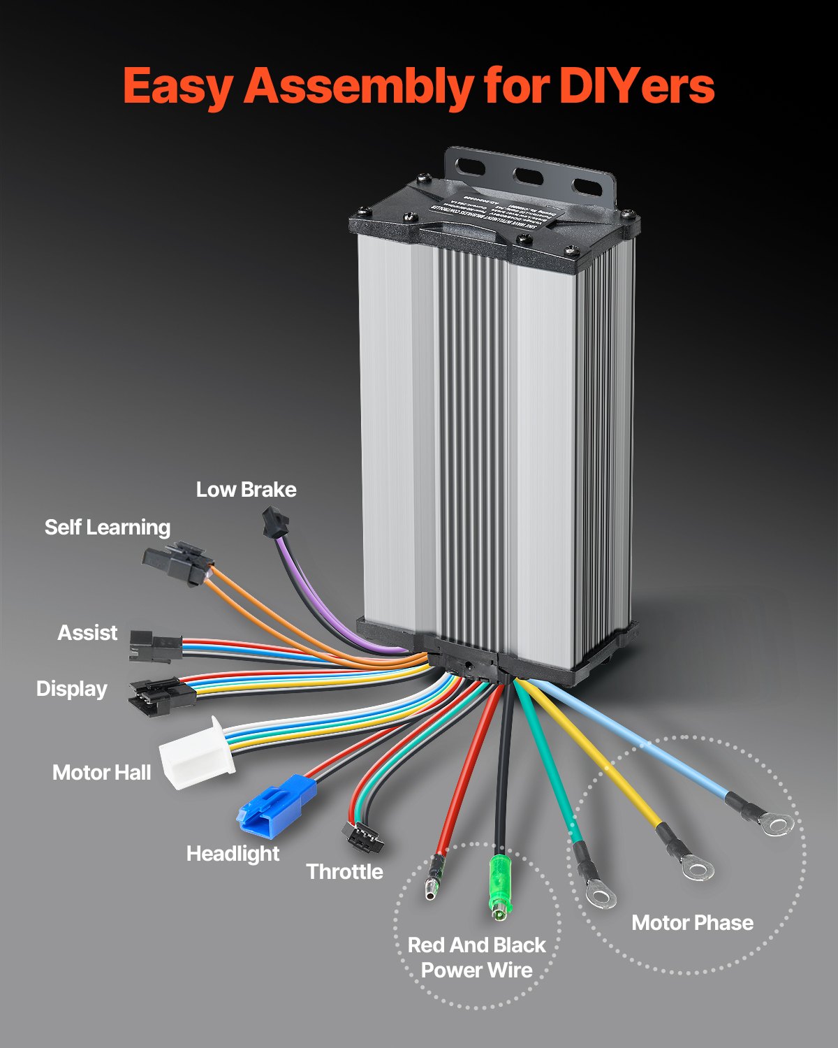 Zestaw do roweru elektrycznego VEVOR 1000 W, 48 V, 420 obr./min, φ650 mm, z silnikiem w piaście przedniego koła, ulepszonym kontrolerem prędkości, manetką gazu, wyświetlaczem LCD i systemem PAS do roweru szosowego