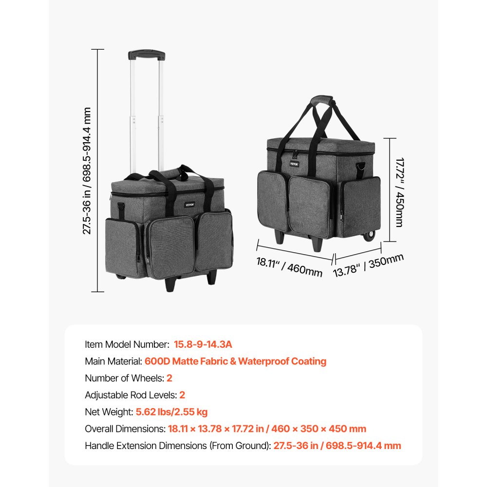 VEVOR Laptop Notebook Trolley Aktówka Torba na notebooka do 15,6 cala (39,6 cm) Szara