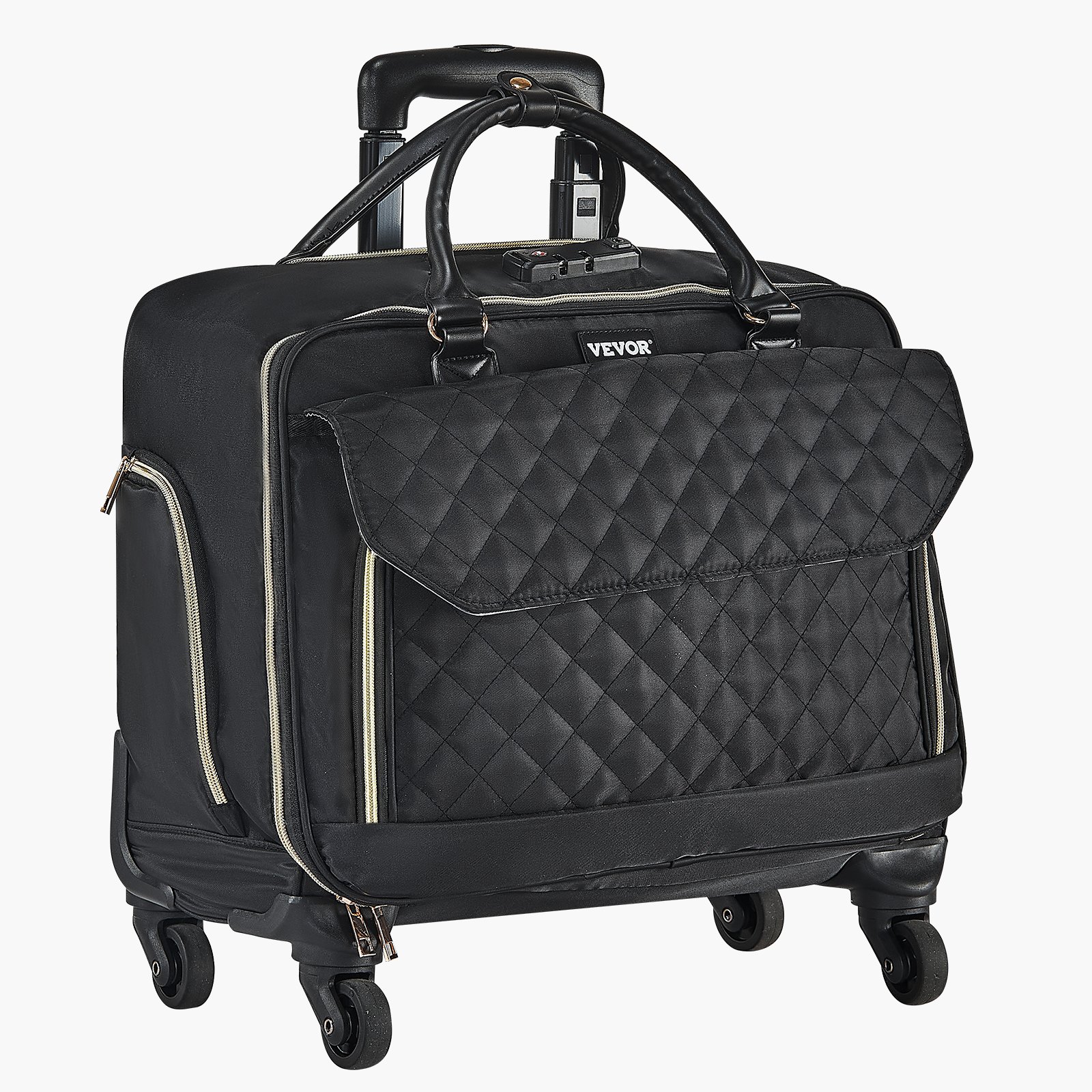 VEVOR Laptop Trolley, suitable for laptops up to 17.3 inches (44 cm), briefcase, notebook bag with 4 spinner wheels & TSA lock, laptop bag for work, travel & business, 45x23x47cm (Black Gold)