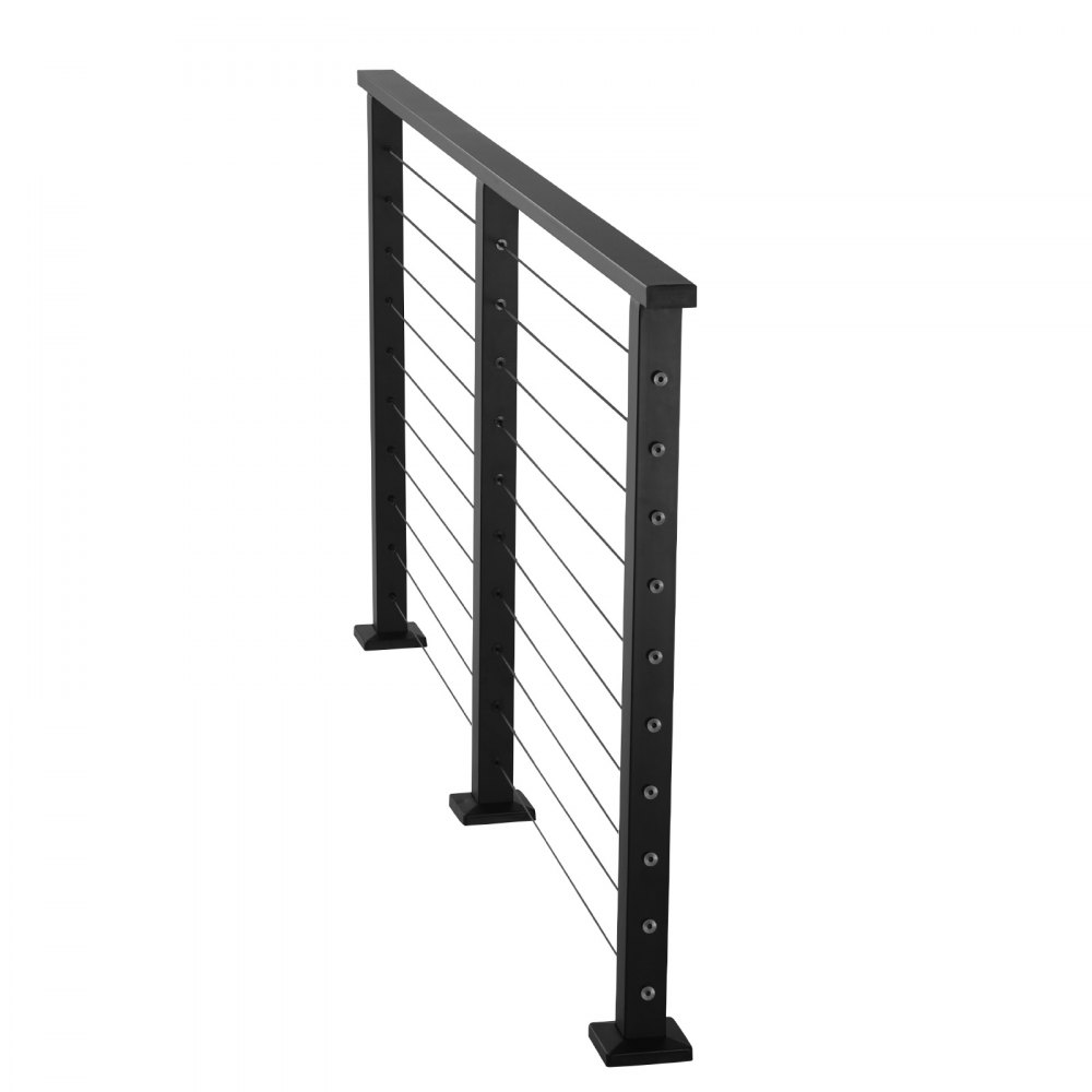 Kompletny zestaw balustrad VEVOR Balokon ze słupkami, matowa czarna poręcz ze stali nierdzewnej, balustrada do schodów zewnętrznych/wewnętrznych, z poziomymi otworami do schodów, tarasów, balkonów, 50x25x1981 mm