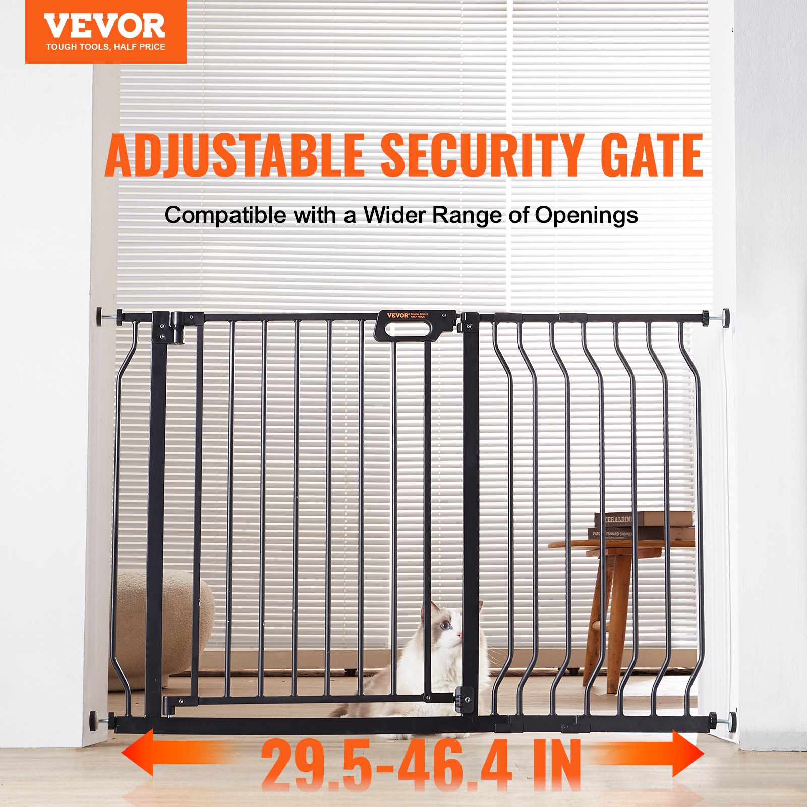 VEVOR Safety Gate, Barrier Gate, Stair Gate, 749-1229mm Width Range, Child Gate, Pet Gate, Stair Safety Gate, Swivels on Both Sides, 762mm Height, Black Baby Gate, No Drilling Required