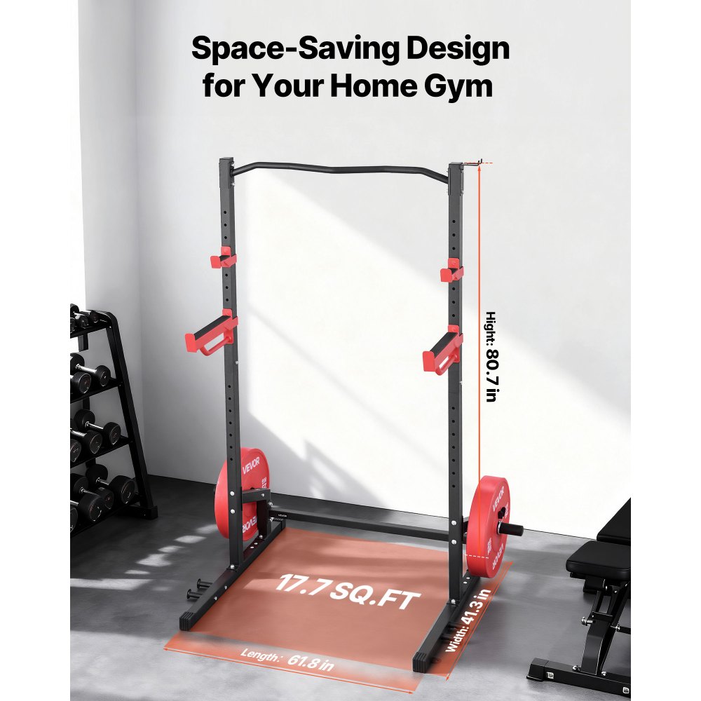 VEVOR Power Cage Squat Rack, udźwig 454 kg, wielofunkcyjny stojak do ćwiczeń siłowych w domu z 4 uchwytami na taśmę, regulowanym hakiem typu J i drążkami zabezpieczającymi do podciągania na sztandze