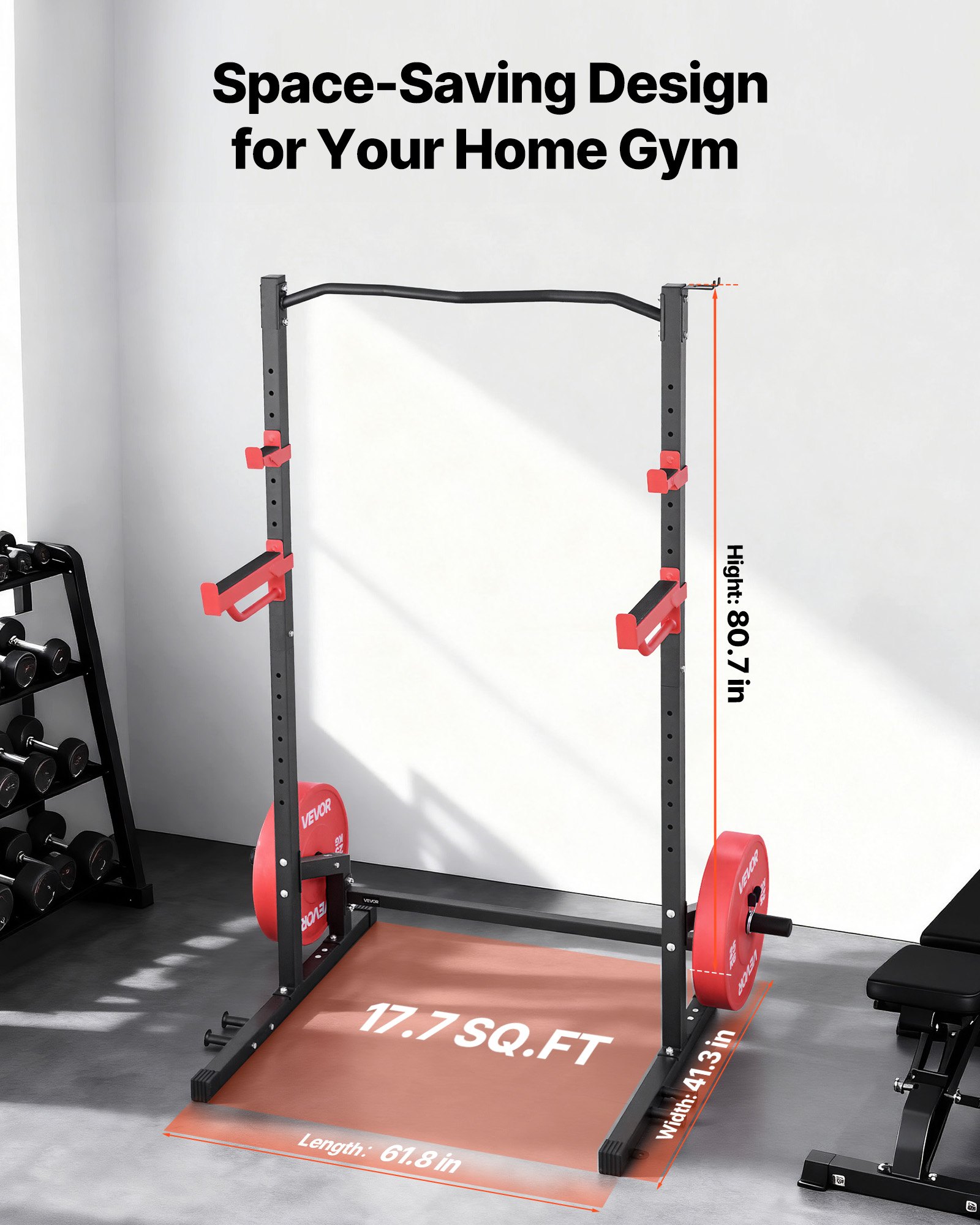 VEVOR Power Cage Squat Rack, udźwig 454 kg, wielofunkcyjny stojak do ćwiczeń siłowych w domu z 4 uchwytami na taśmę, regulowanym hakiem typu J i drążkami zabezpieczającymi do podciągania na sztandze