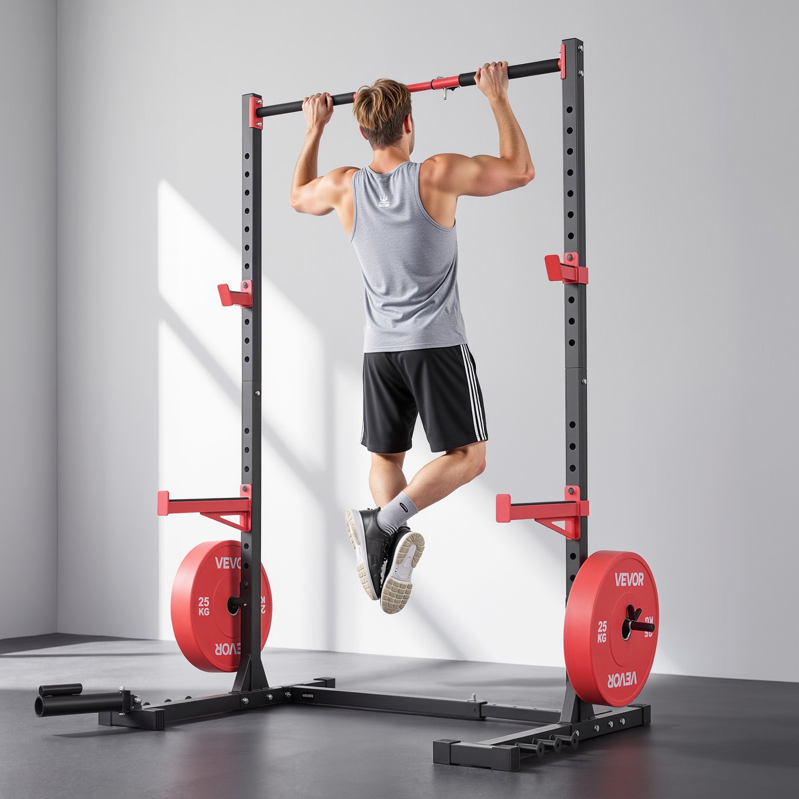 VEVOR Power Cage Rack, Multifunctional Squat Rack for Home Gym, Width-Adjustable Workout Strength Training Equipment with 6 Band Pegs, Landmine Attachment & Safety Bars for Bench Press Squats Pull-Up