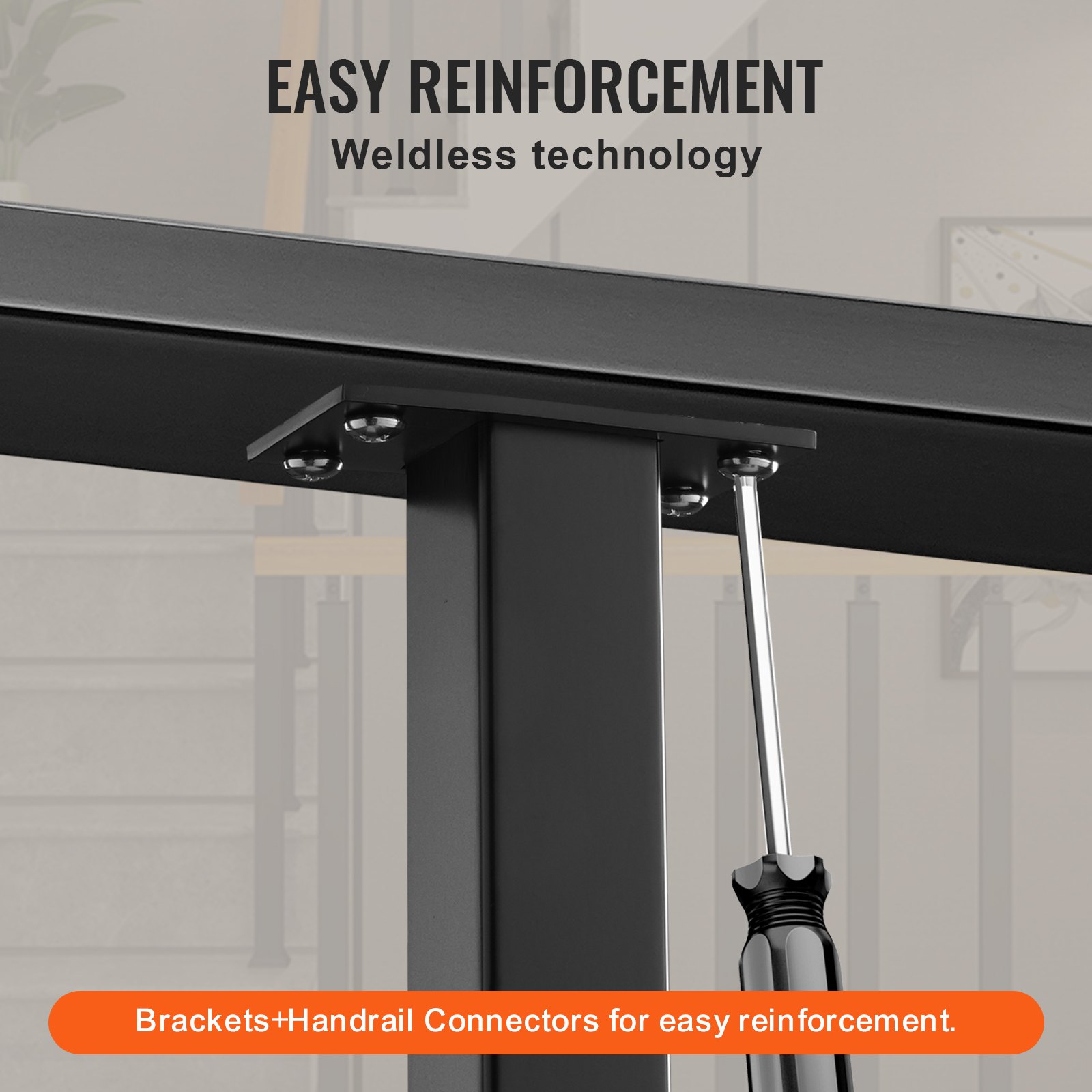 Słupek poręczy kablowej VEVOR, ok. 91 x 4 x 4,8 cm, stalowy słupek poręczy bez otworów, słupek poręczy kablowej ze stali nierdzewnej SUS304, słupek poręczy schodowej do samodzielnego montażu, 1 opakowanie, czarny