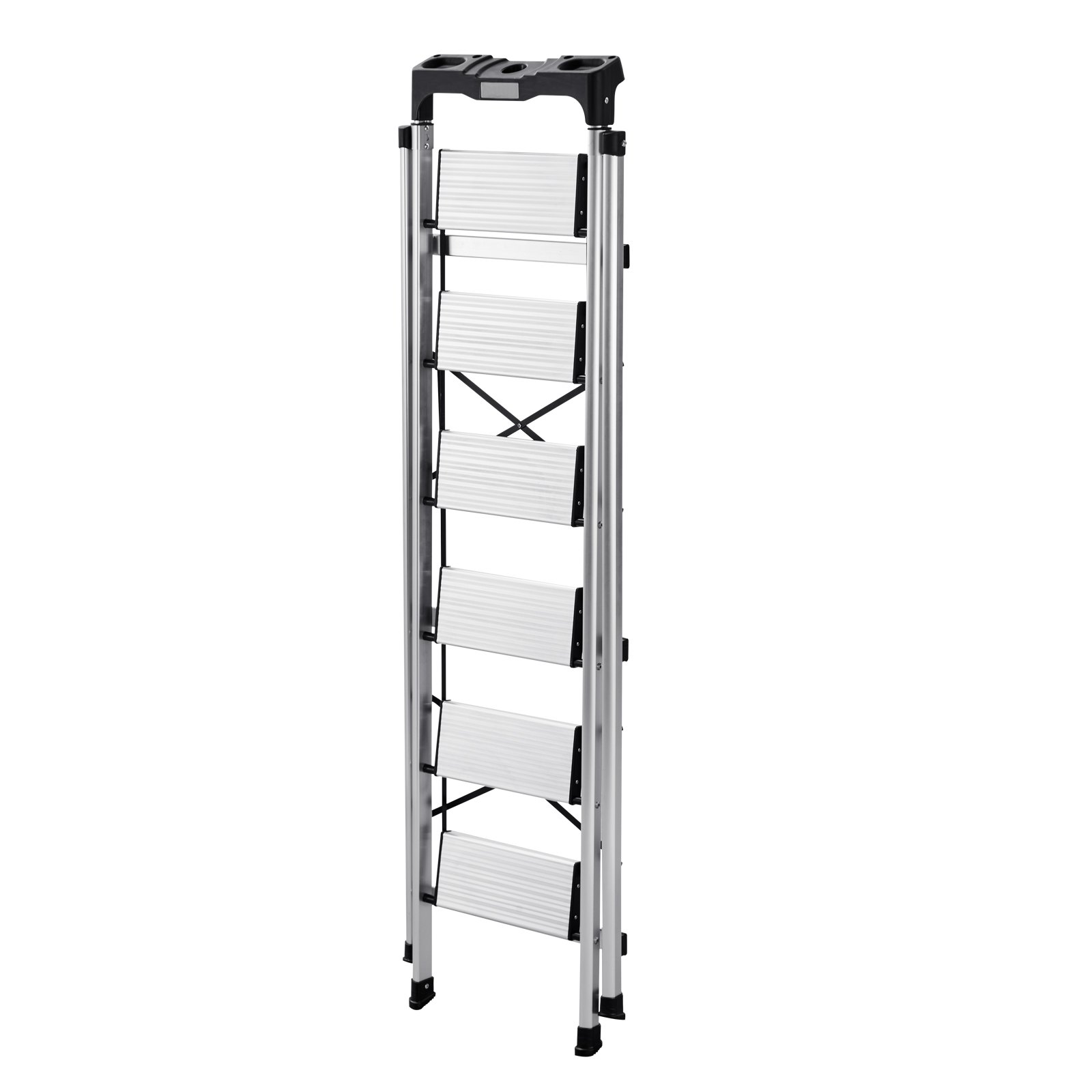 VEVOR 6-stopniowa składana drabina z antypoślizgowymi stopniami i wygodną rączką, drabina domowa o udźwigu 150 kg, aluminiowa drabina bezpieczeństwa do kuchni, magazynu, domu i biura, srebrna