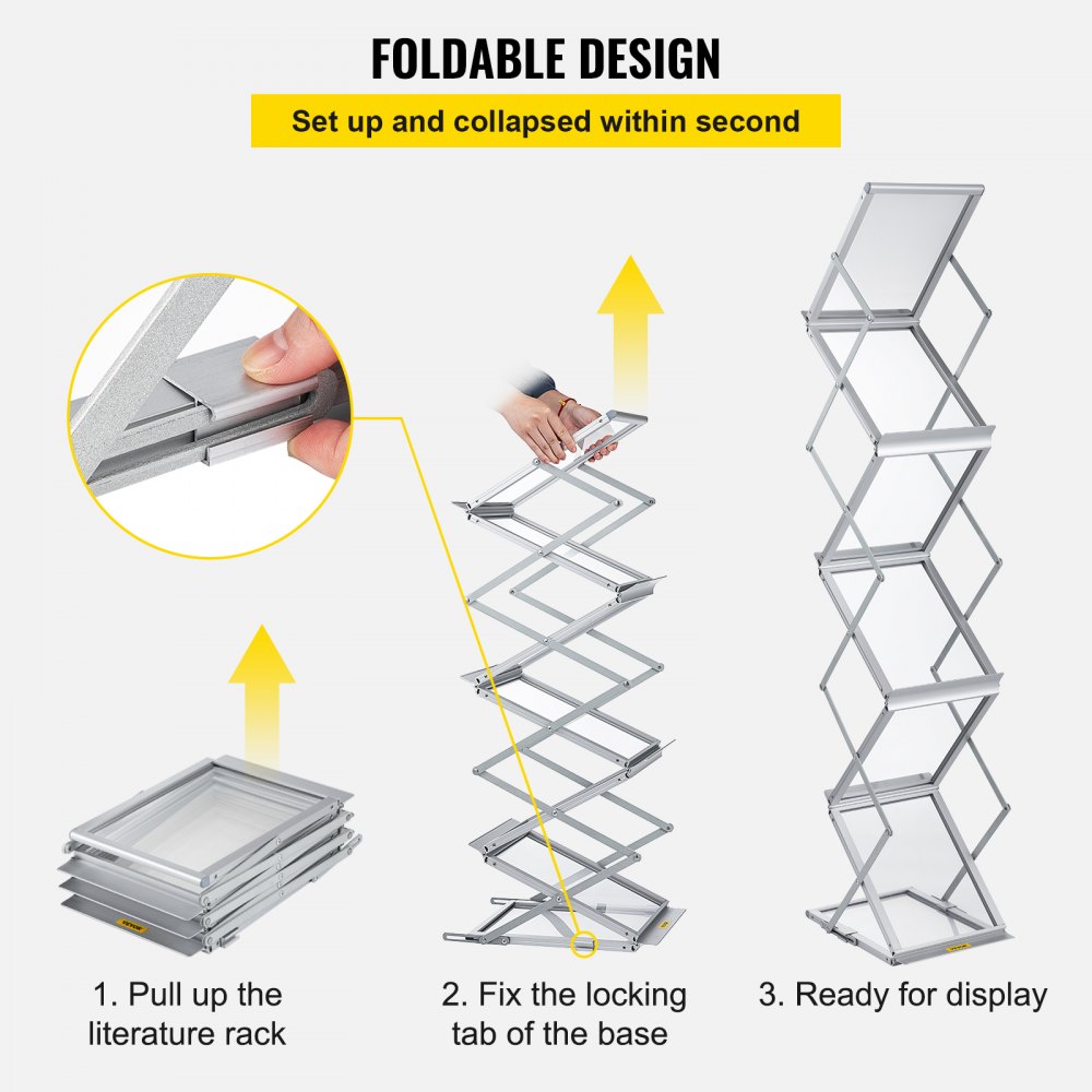 'VEVOR Literature Stand, 6 Pockets, Pop-Up Aluminum Magazine Stand, Lightweight Catalog Holder, Stand with Carrying Bag for Living Room, Hotel, Trade Fair, Exhibition, Office'