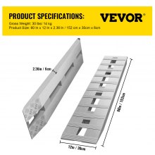 VEVOR 1520 x 305 mm Rampy aluminiowe 2 szt. Rampy ATV Rampy załadunkowe 6000 funtów / 2722 kg Udźwig Do 16 cali / 406 mm Wysokość załadunku