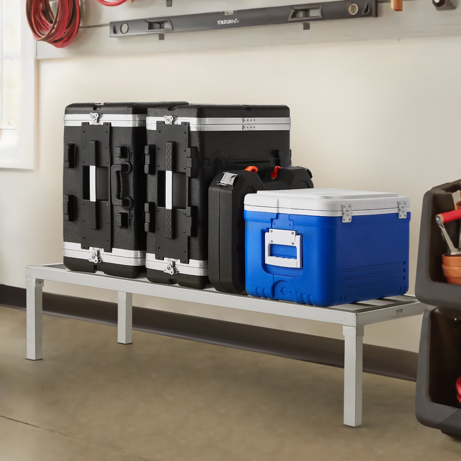 VEVOR Aluminiowy regał magazynowy, 48 x 20 cali, komercyjny regał podłogowy do przechowywania żywności, 12 cali nad ziemią, nośność 1800 funtów, w pełni spawany aluminiowy regał magazynowy, do przechowywania w restauracjach, kuchniach, garażach i pojazdach