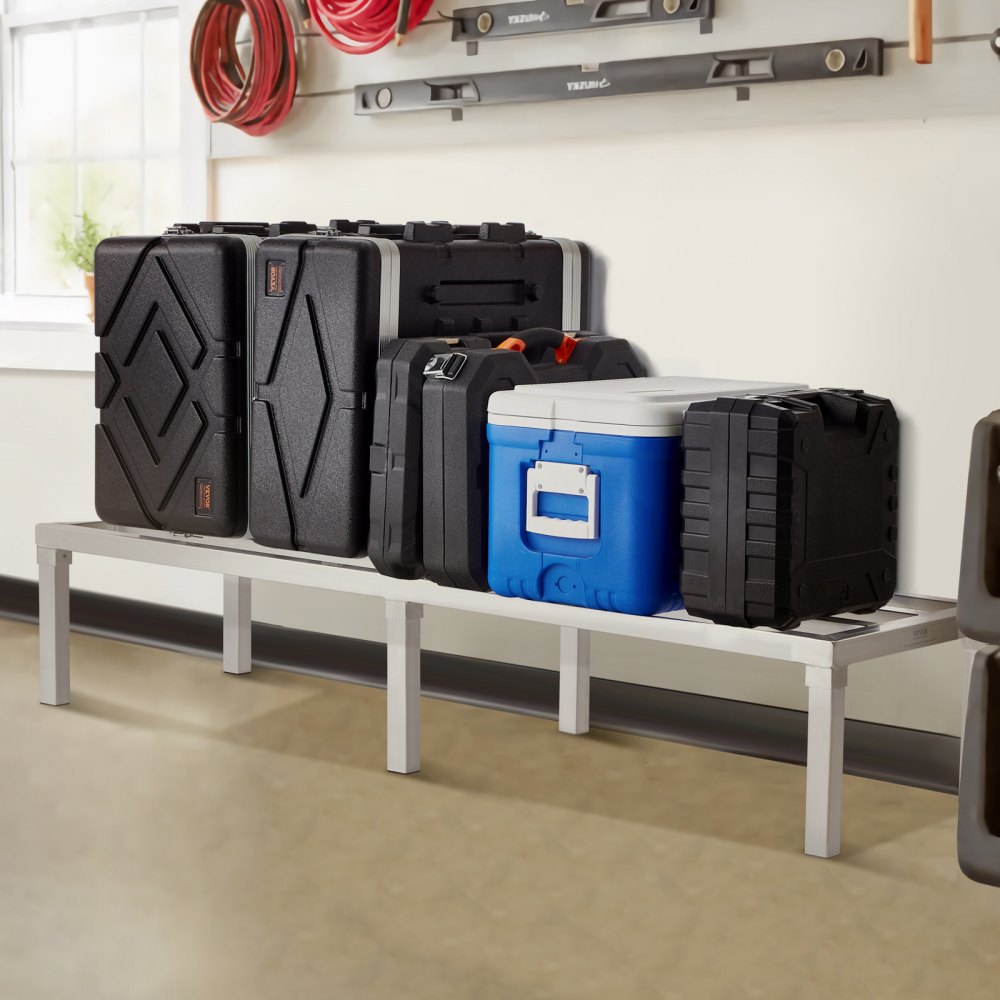 VEVOR Aluminiowy regał magazynowy, 60 x 20 cali, komercyjna półka podłogowa na żywność, 12 cali nad ziemią, nośność 1800 funtów, w pełni spawany aluminiowy regał magazynowy, do przechowywania w restauracjach, kuchniach, garażach i pojazdach