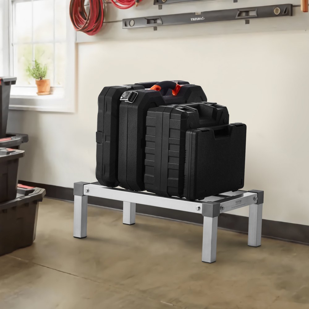 VEVOR Aluminiowy regał magazynowy, 24 x 14 cali, komercyjna półka podłogowa na żywność, 8 cali nad ziemią, nośność 1000 funtów, w pełni spawany aluminiowy regał magazynowy, do przechowywania w restauracjach, kuchniach, garażach i pojazdach