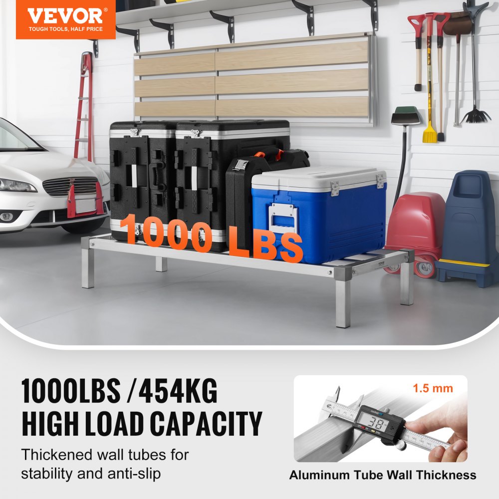 VEVOR Aluminiowy regał magazynowy, 48 x 20 cali, komercyjna półka podłogowa na żywność, 8 cali nad ziemią, nośność 1000 funtów, w pełni spawany aluminiowy regał magazynowy, do przechowywania w restauracjach, kuchniach, garażach i pojazdach