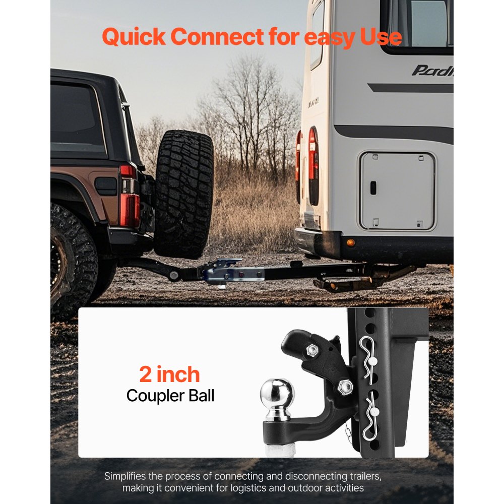 VEVOR 9T towbar, for 50.8 mm tow hook, military receiver, combination 2-5/16 inch tow ball, fits 63.5-76.2 mm bezel ring, black powder coating