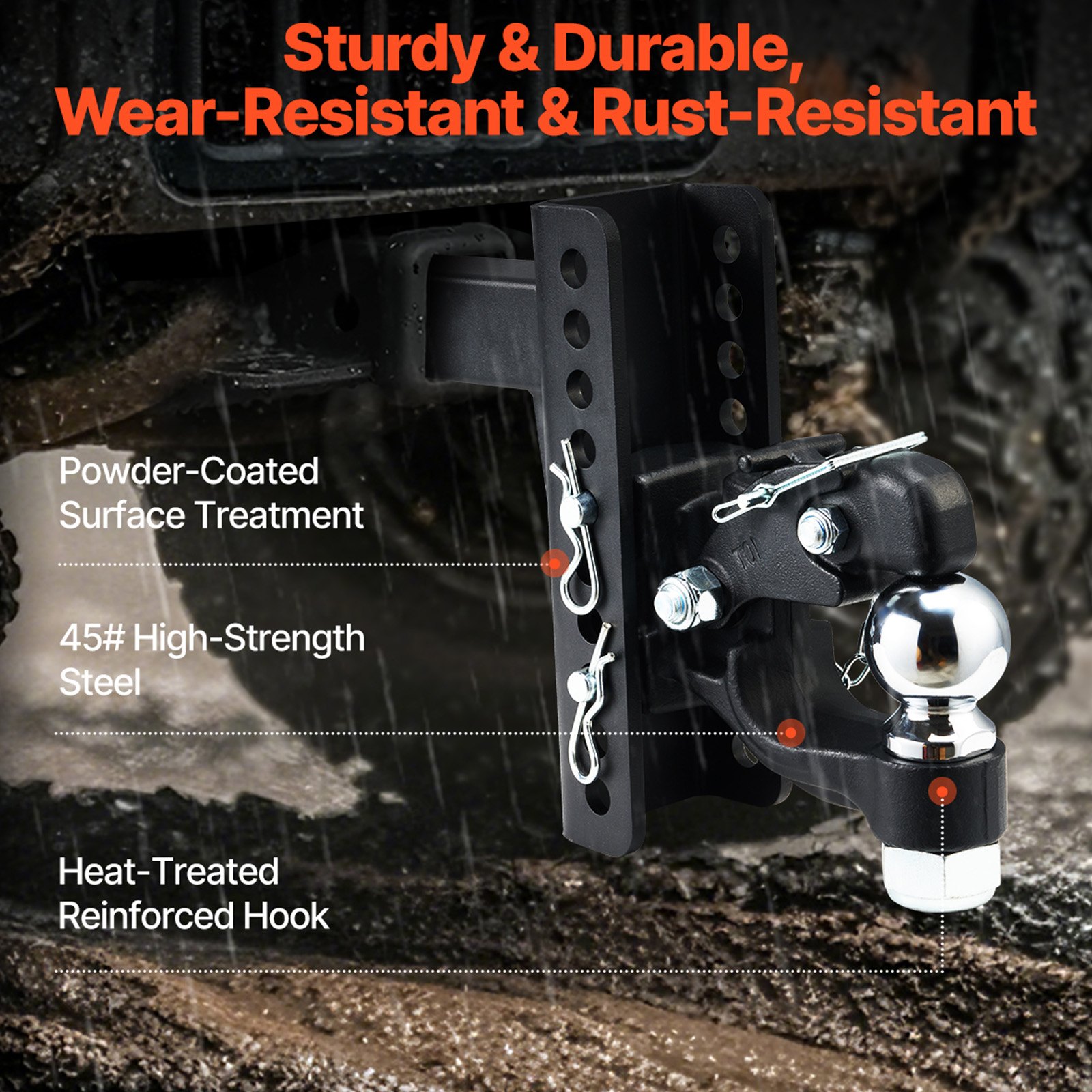 Zaczep holowniczy VEVOR 9T, do haka holowniczego 50,8 mm, wojskowy, z kulą haka holowniczego 2-5/16 cala, pasuje do pierścienia mocującego 63,5-76,2 mm, powłoka proszkowa w kolorze czarnym