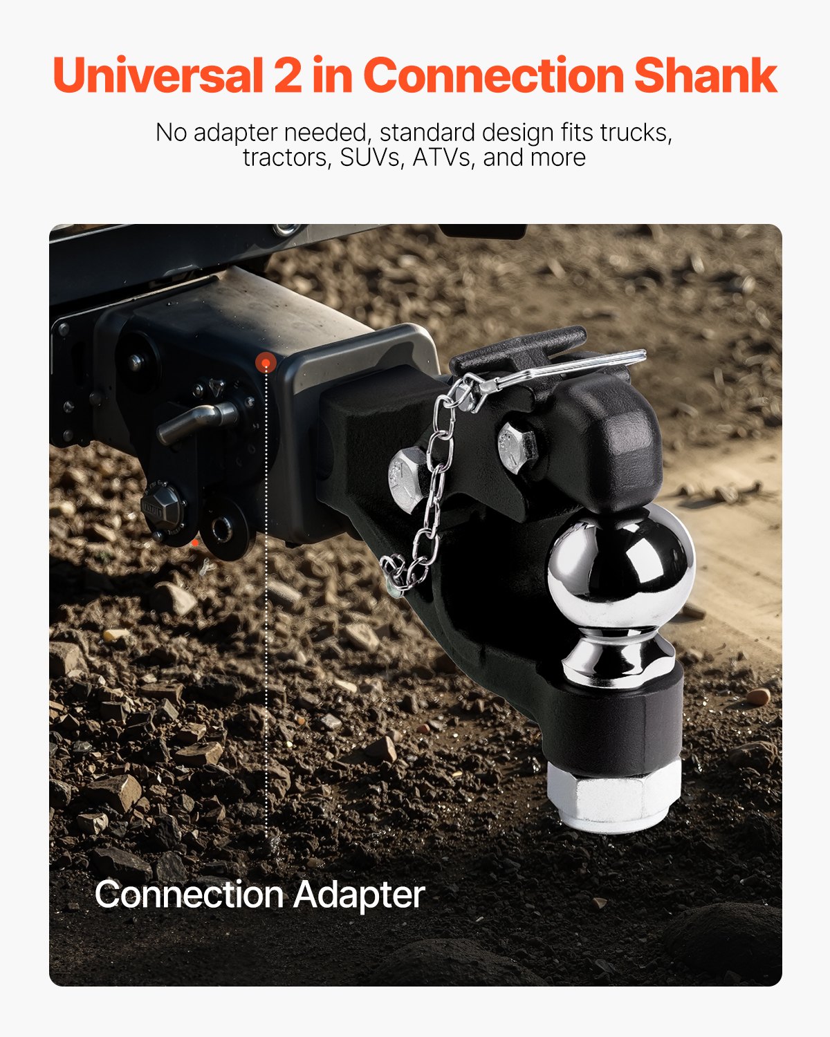 Zaczep holowniczy VEVOR 9T, do haka holowniczego o średnicy 50,8 mm, z kulą holowniczą 2-5/16 cala, pasuje do pierścienia mocującego o średnicy od 63,5 do 76,2 mm, długość 397 mm, malowany proszkowo na czarno