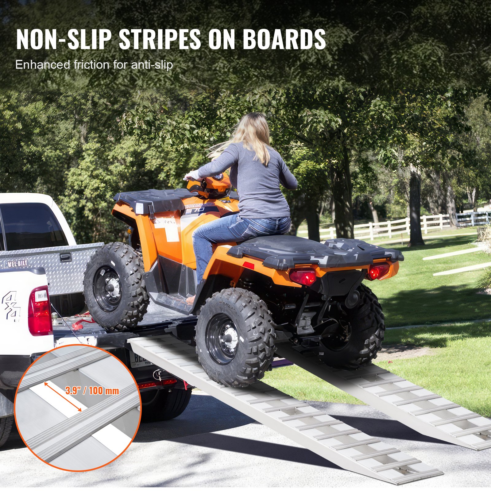 VEVOR Loading Ramps, 2 Pcs 2745 x 380 mm, Durable Aluminum and Heavy-Duty Trailer Ramp Set with Anti-Slip Plates, 6000 Lbs Combined Capacity, for Carts, Farm Tractors, ATVs, Lawn Mowers, Motorcycles