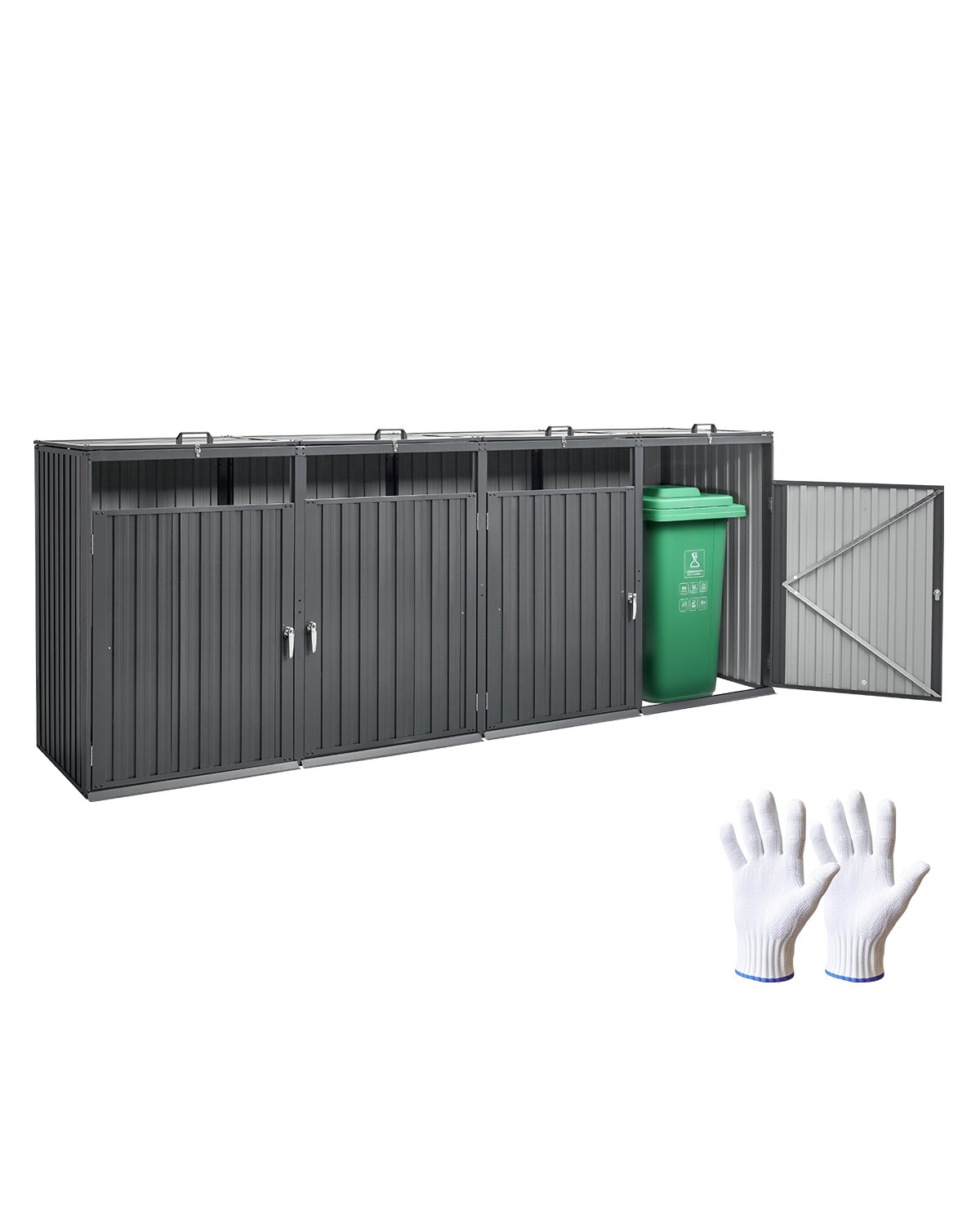 Pojemnik na śmieci VEVOR, 4 x 240 l, do użytku na zewnątrz, ocynkowany stalowy pojemnik na śmieci, pokrywa pojemnika na śmieci, do użytku w ogrodzie, na podwórku i na tarasie