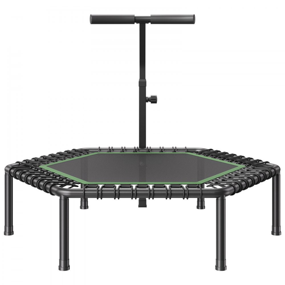 VEVOR Trampolina do ćwiczeń w pomieszczeniach dla dorosłych, mini trampolina o udźwigu 205 kg, trampolina rebounder o wysokości 1385 mm z 3-poziomową regulacją wysokości uchwytu i piankowym uchwytem, ​​sprzęt do ćwiczeń domowych