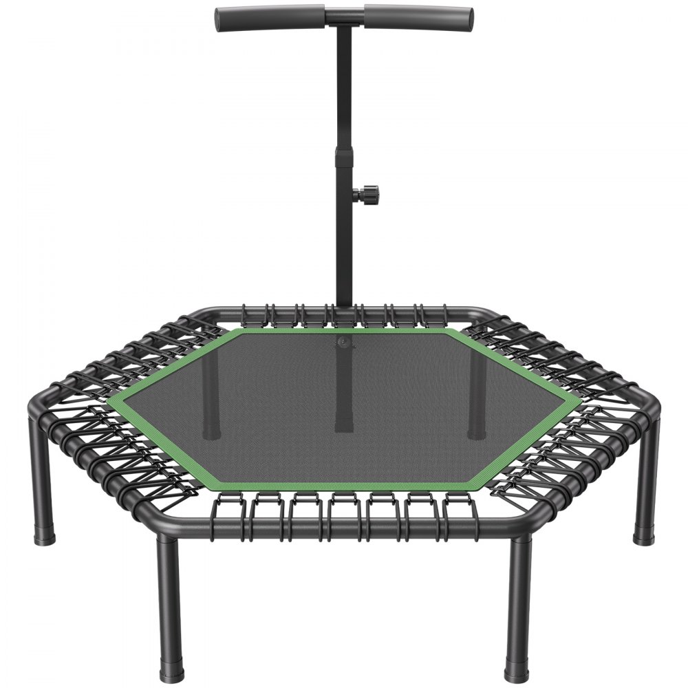 VEVOR Trampolina do ćwiczeń w pomieszczeniach dla dorosłych, mini trampolina o udźwigu 205 kg, trampolina rebounder o wysokości 1385 mm z 3-poziomową regulacją wysokości uchwytu i piankowym uchwytem, ​​sprzęt do ćwiczeń domowych