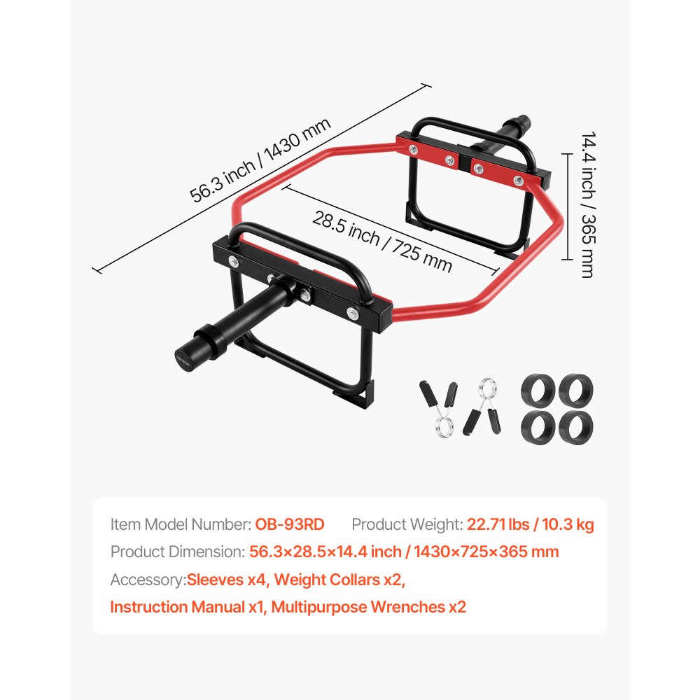 VEVOR Trap Bar, sztanga sześciokątna, 50 mm, udźwig 240 kg, sprzęt do podnoszenia ciężarów i treningu siłowego, siłownia domowa do przysiadów, martwego ciągu i wyciskania sztangi na barki, kolor czerwony
