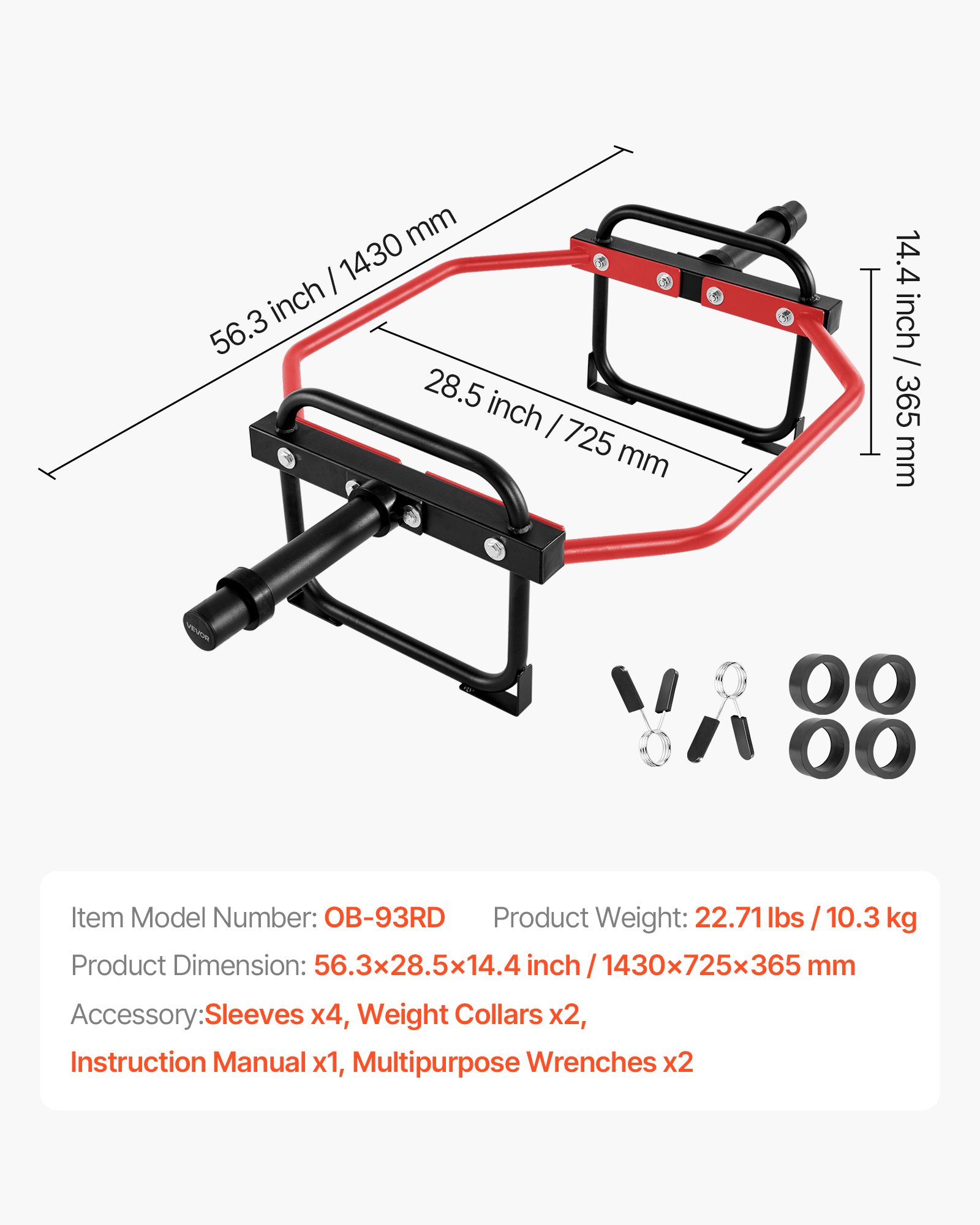 VEVOR Trap Bar, sztanga sześciokątna, 50 mm, udźwig 240 kg, sprzęt do podnoszenia ciężarów i treningu siłowego, siłownia domowa do przysiadów, martwego ciągu i wyciskania sztangi na barki, kolor czerwony
