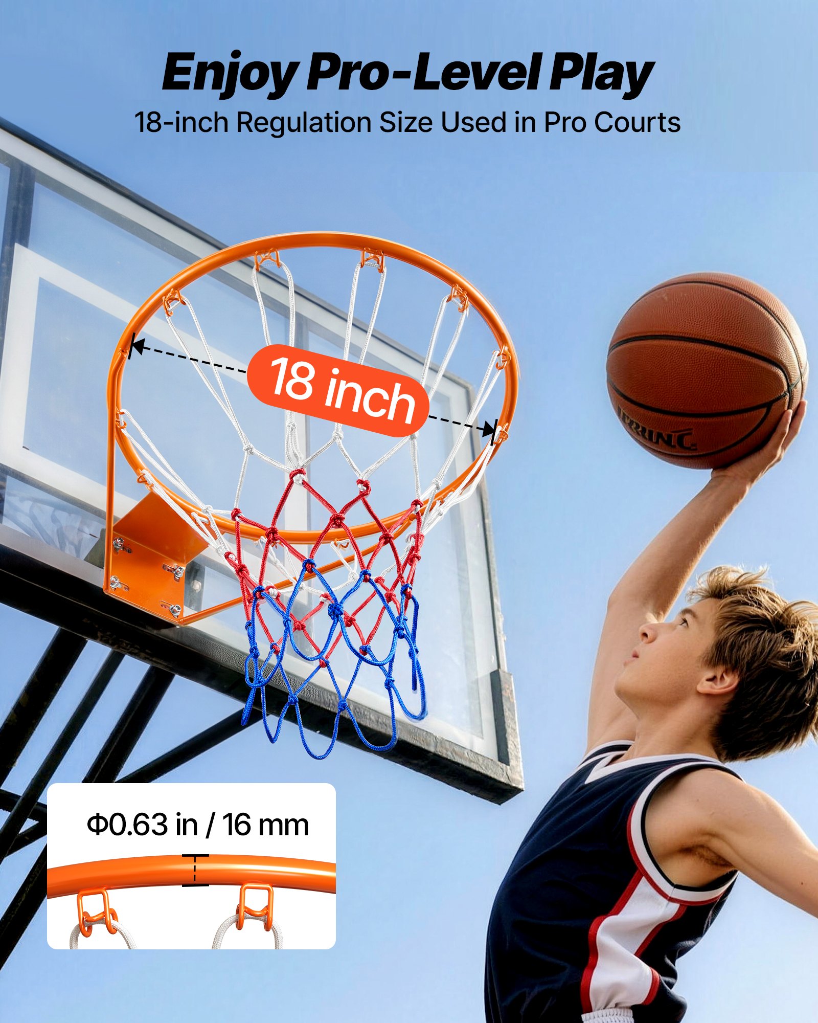 VEVOR Basketball Hoop, Hanging Ring, 483 mm, Basketball Net 577 x 483 x 110 mm, Quality and Safety Tested, Indoor & Outdoor, Universal, Sturdy Basketball Hoop, Orange