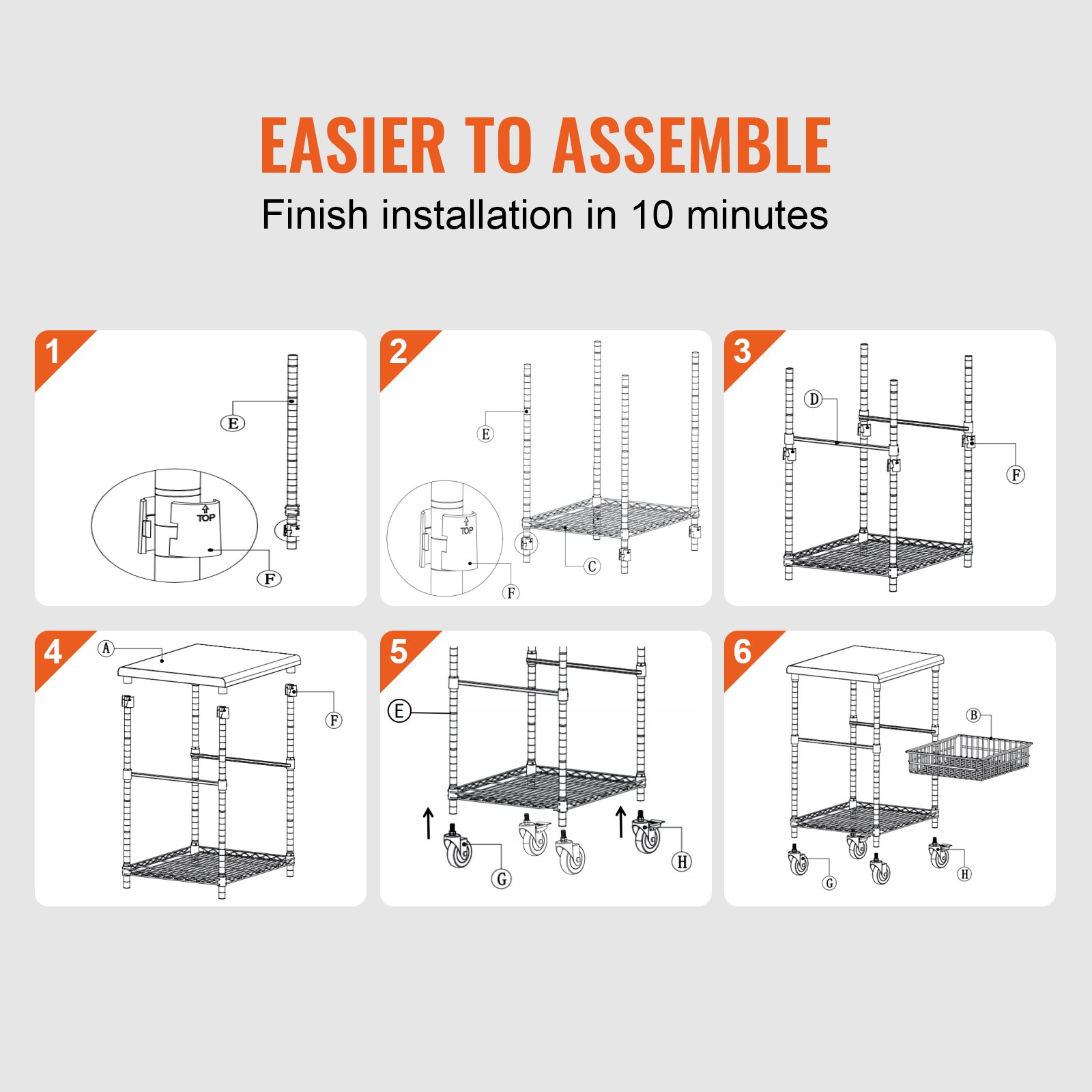VEVOR Stainless Steel Kitchen Trolley, 3-Tier Serving Trolley with 213.2 kg Capacity, Laboratory Trolley, Clearing Trolley, Transport Trolley, Storage Trolley with Recessed Basket & 6 Hooks, for Indoor and Outdoor Use