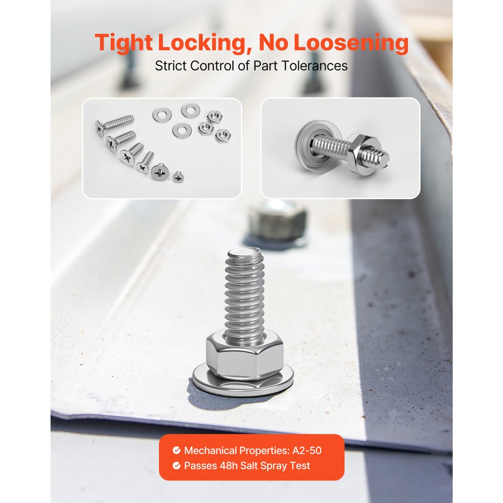 VEVOR 720 Pcs Bolts and Nuts Assortment Kit, Imperial Machine Screws and Flat Washers, Stainless Steel 6-32,8-32,10-24,1/4-20, for Furniture /Equipment/Vehicle Assembly, Silver