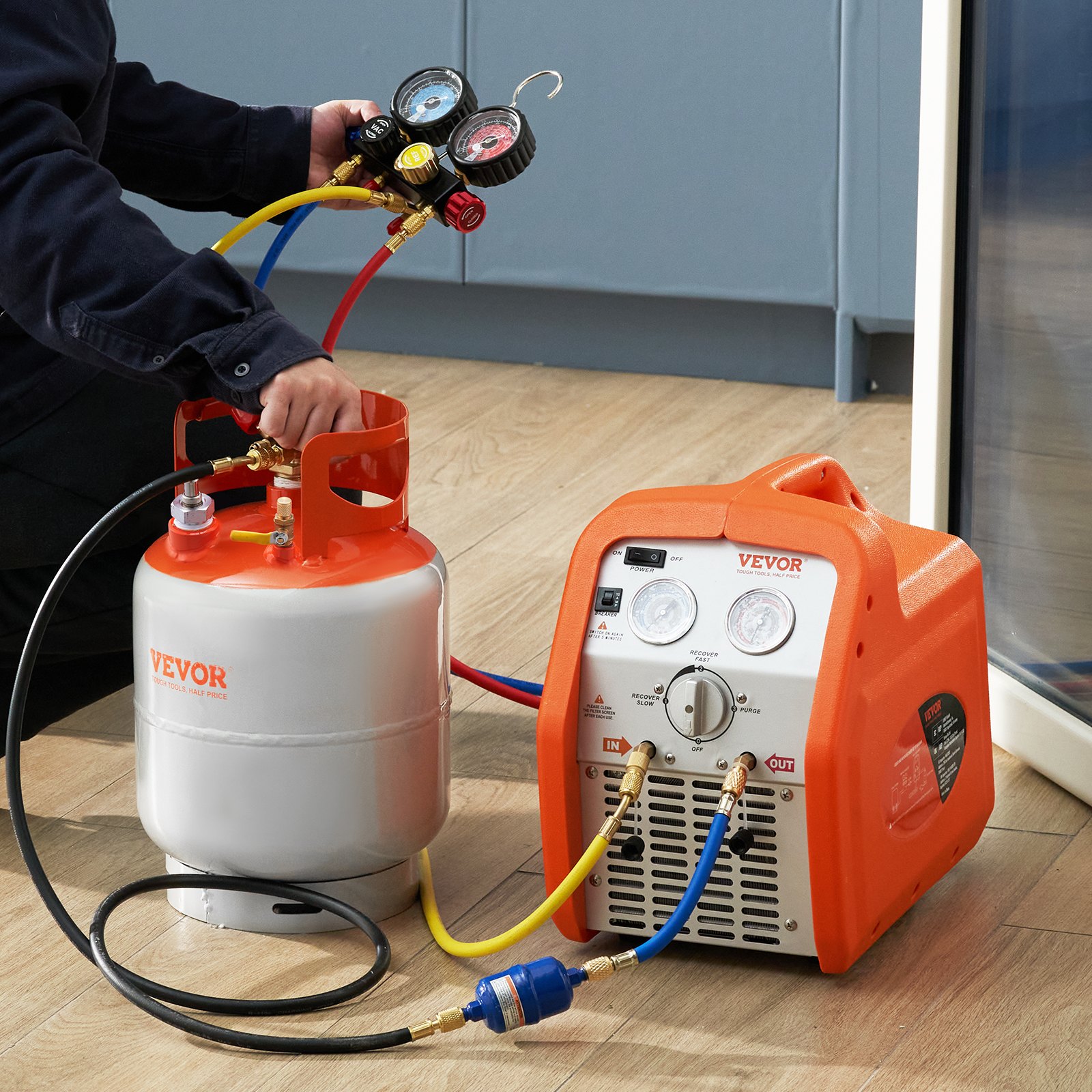 Zbiornik do odzyskiwania czynnika chłodniczego VEVOR o pojemności 30 funtów, zbiornik do odzyskiwania klimatyzacji z adapterem ¼ do ½, zbiornik do odzyskiwania HVAC dla wszystkich czynników chłodniczych