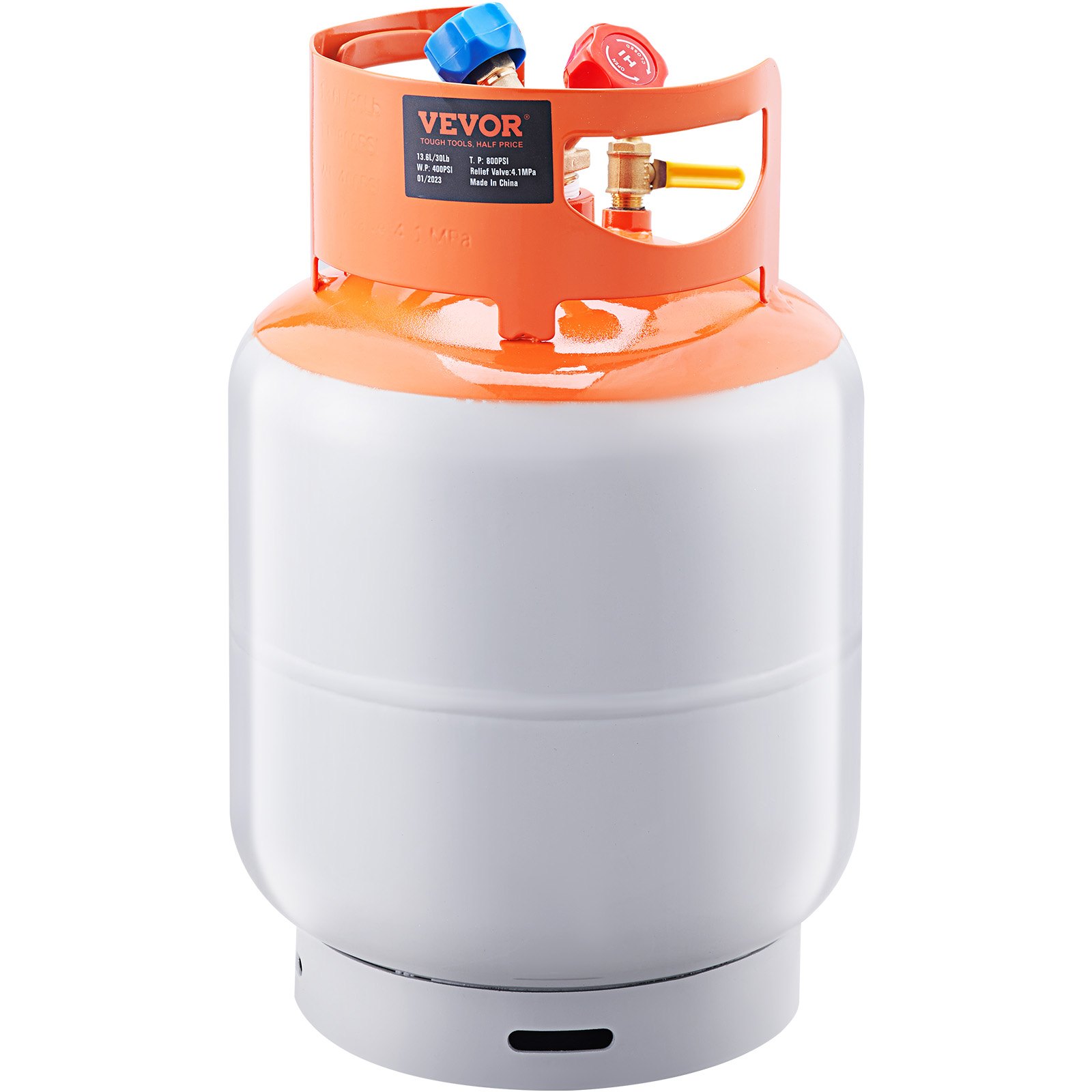Zbiornik do odzyskiwania czynnika chłodniczego VEVOR, 30 funtów, 400 psi, wielokrotnego użytku, Φ 250 x 390 mm Zbiornik do odzyskiwania czynnika chłodniczego, pomarańczowy, wykonany ze stali HP295