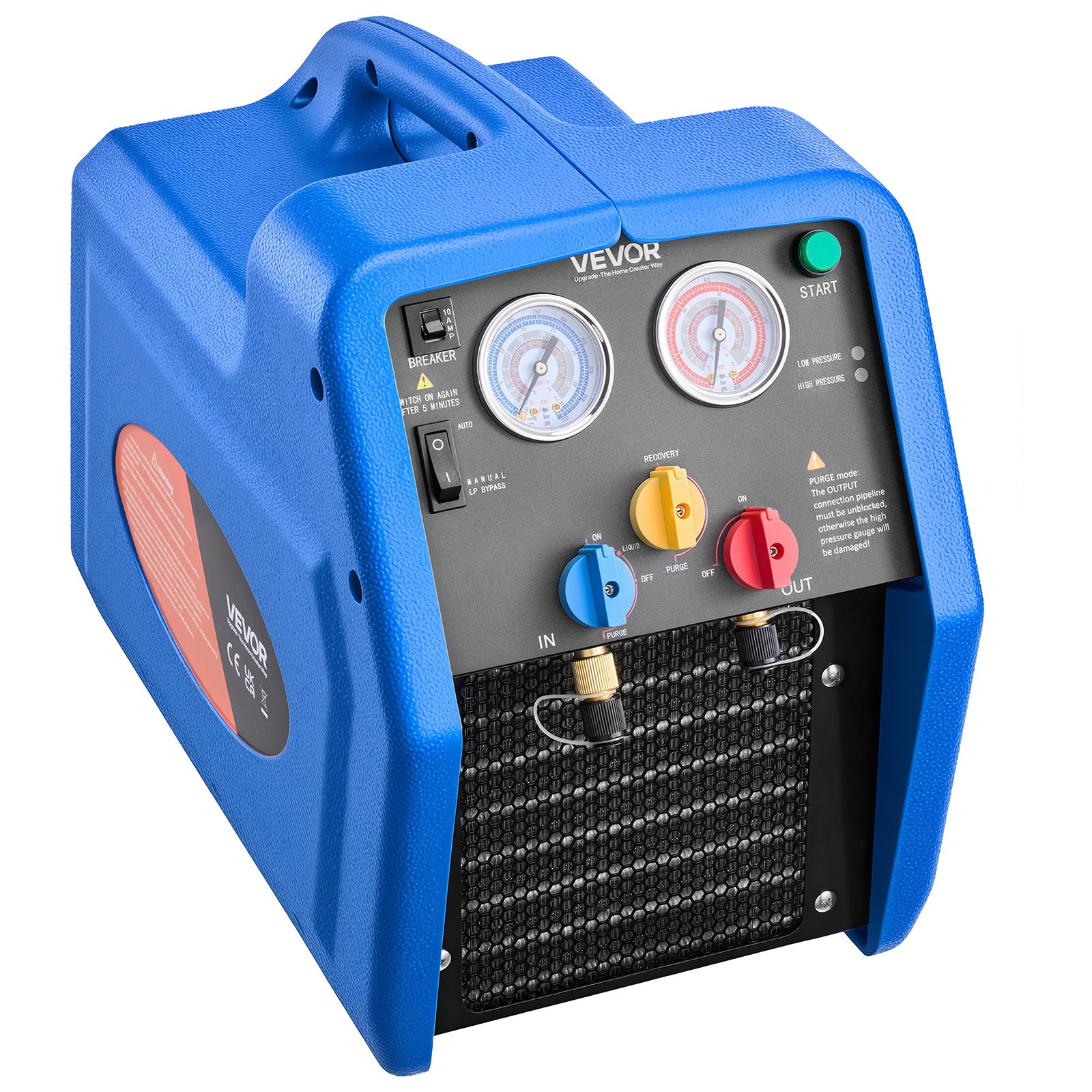 VEVOR Portable Refrigerant Recovery Machine, 3/4 HP 220V 50Hz Single Cylinder AC Recovery Machine for Liquid Vapor Refrigerant, 1450 RPM Recycling Unit HVAC for Automotive & Household Air Conditioning