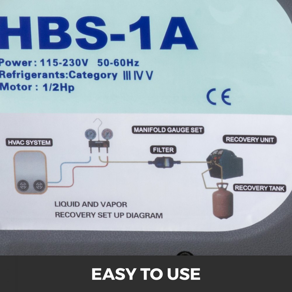 Stacja ssania czynnika chłodniczego VEVOR 220 V Stacja pomp 1/2 HP 1440 U Maszyna do odzyskiwania czynnika chłodniczego