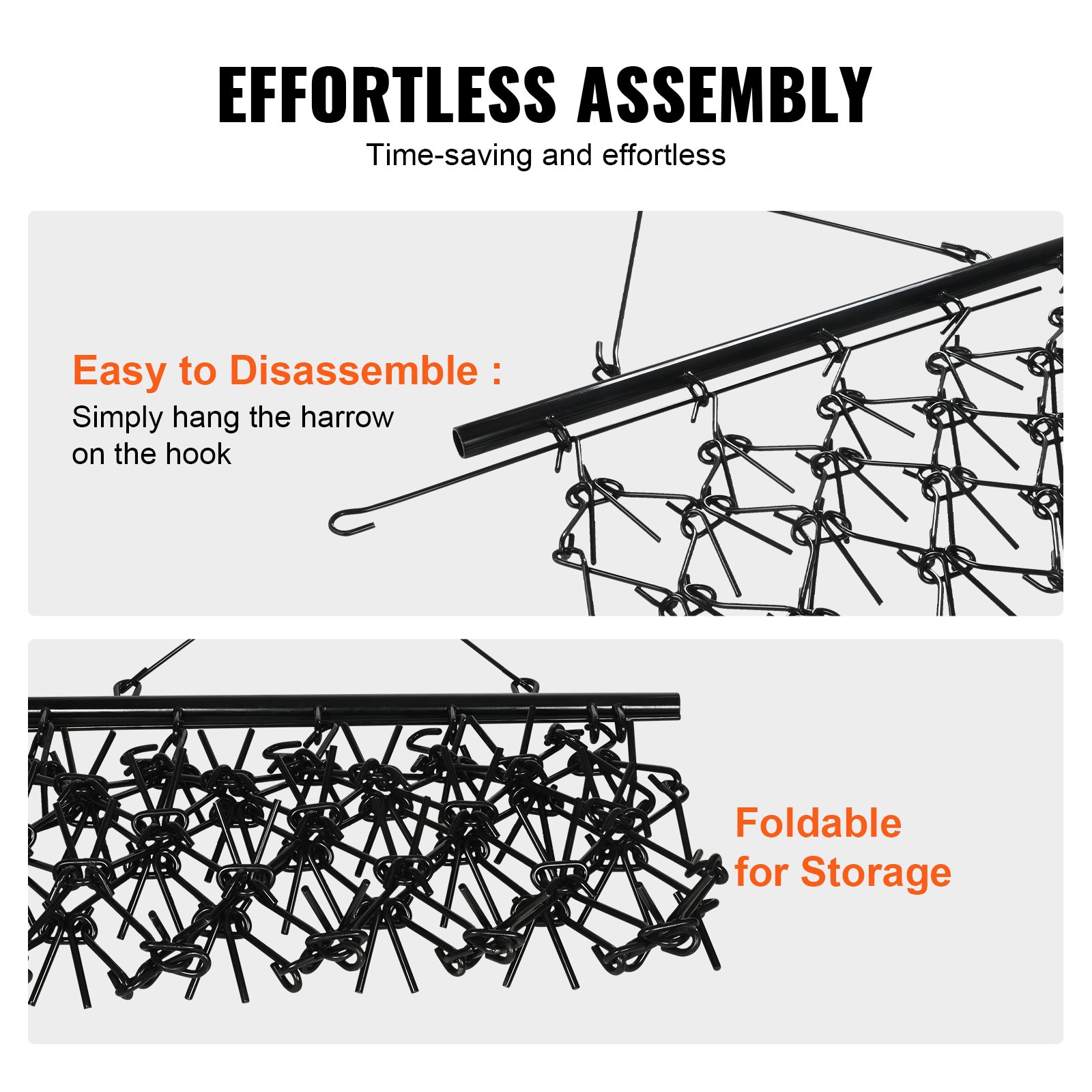 Ciągnik VEVOR brona łąkowa 2270 x 1210 mm hol łąkowy wykonany ze stalowej brony Q235 o grubości 4 mm brona polowa z zębami o długości 79x 10 cm brona średnica zaczepu 100 mm stalowa brona łańcuchowa zaczep trawnikowy