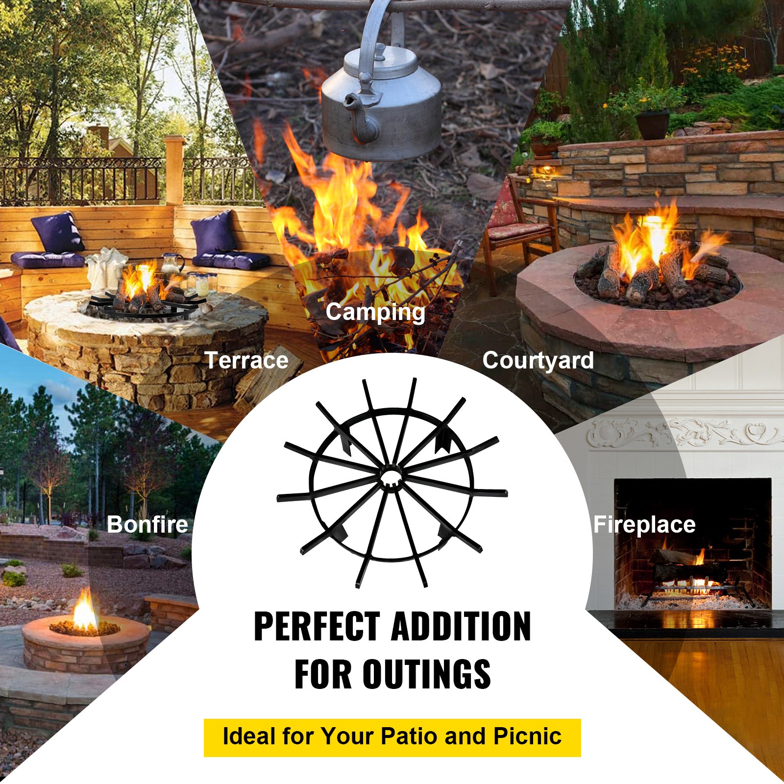 Ruszt okrągły Ruszt żeliwny falisty Ruszt na kółkach 20 cali do wszystkich rodzajów ognisk stalowych