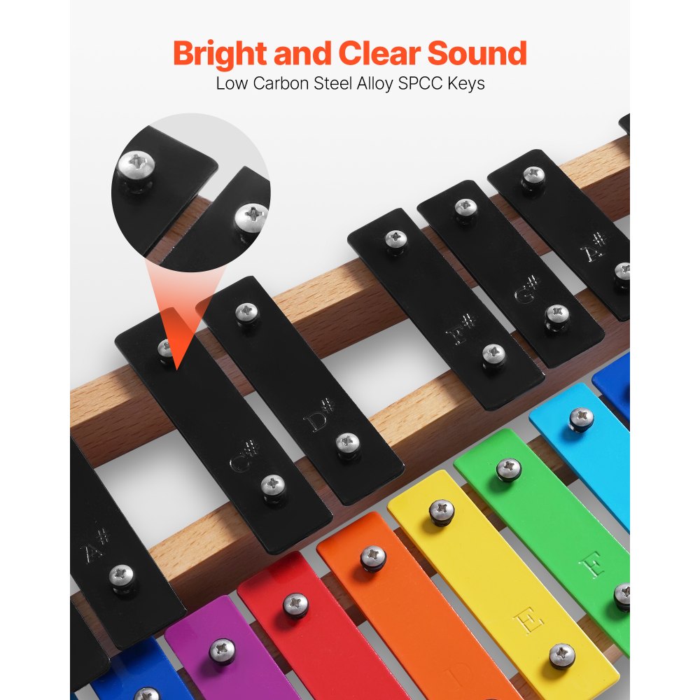VEVOR Glockenspiel, 27 nut, profesjonalny instrument perkusyjny z ksylofonem, z klawiszami SPCC i kolorowymi metalowymi klawiszami, zawiera 4 młotki, torbę transportową, zestaw instrumentów muzycznych dla początkujących