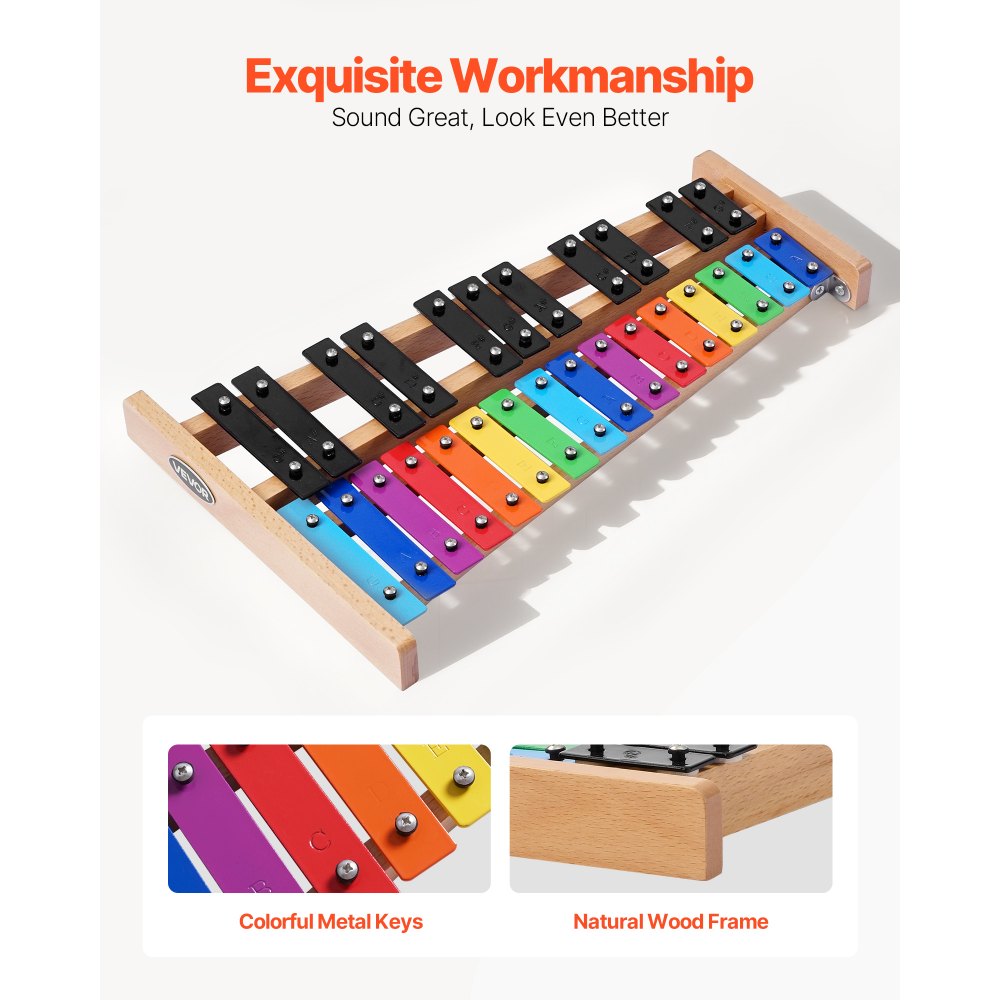 VEVOR Glockenspiel, 27 nut, profesjonalny instrument perkusyjny z ksylofonem, z klawiszami SPCC i kolorowymi metalowymi klawiszami, zawiera 4 młotki, torbę transportową, zestaw instrumentów muzycznych dla początkujących