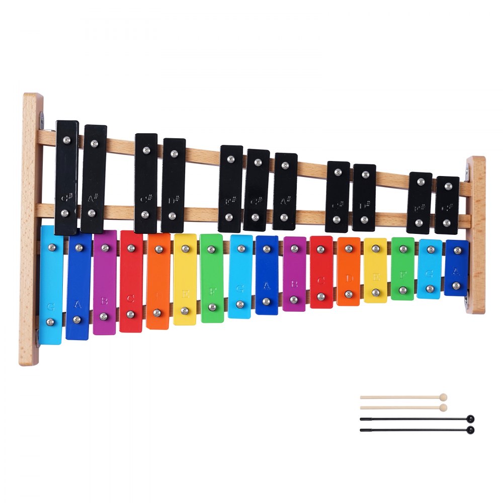 VEVOR Glockenspiel, 27 nut, profesjonalny instrument perkusyjny z ksylofonem, z klawiszami SPCC i kolorowymi metalowymi klawiszami, zawiera 4 młotki, torbę transportową, zestaw instrumentów muzycznych dla początkujących