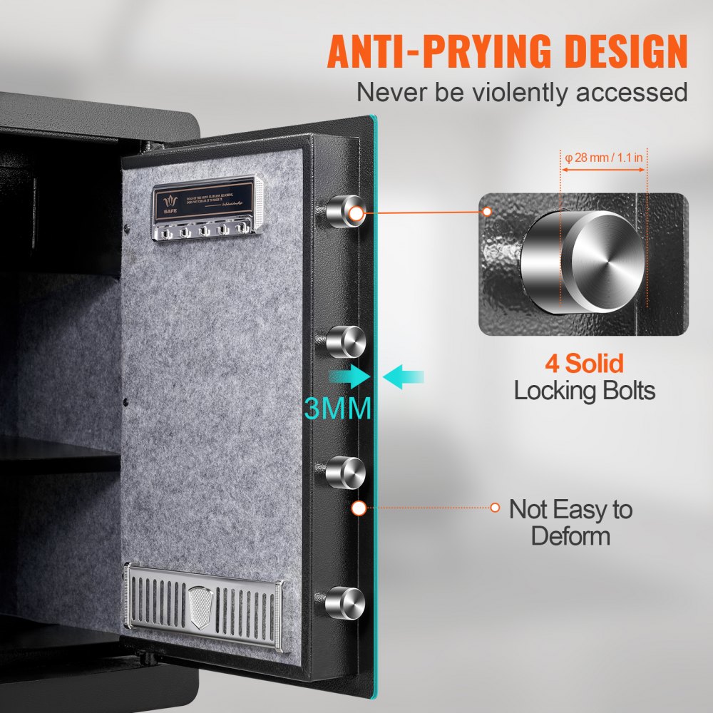 VEVOR Safe 62 L, sejf meblowy z ognioodporną saszetką na pieniądze, wyjmowaną półką, z możliwościami otwierania przez hasło, klucz i odcisk palca, szafka wewnętrzna, sejf ścienny na gotówkę, biżuterię, dokumenty i inne wartościowe przedmioty
