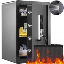 VEVOR Safe 62 L, sejf meblowy z ognioodporną saszetką na pieniądze, wyjmowaną półką, z możliwościami otwierania przez hasło, klucz i odcisk palca, szafka wewnętrzna, sejf ścienny na gotówkę, biżuterię, dokumenty i inne wartościowe przedmioty