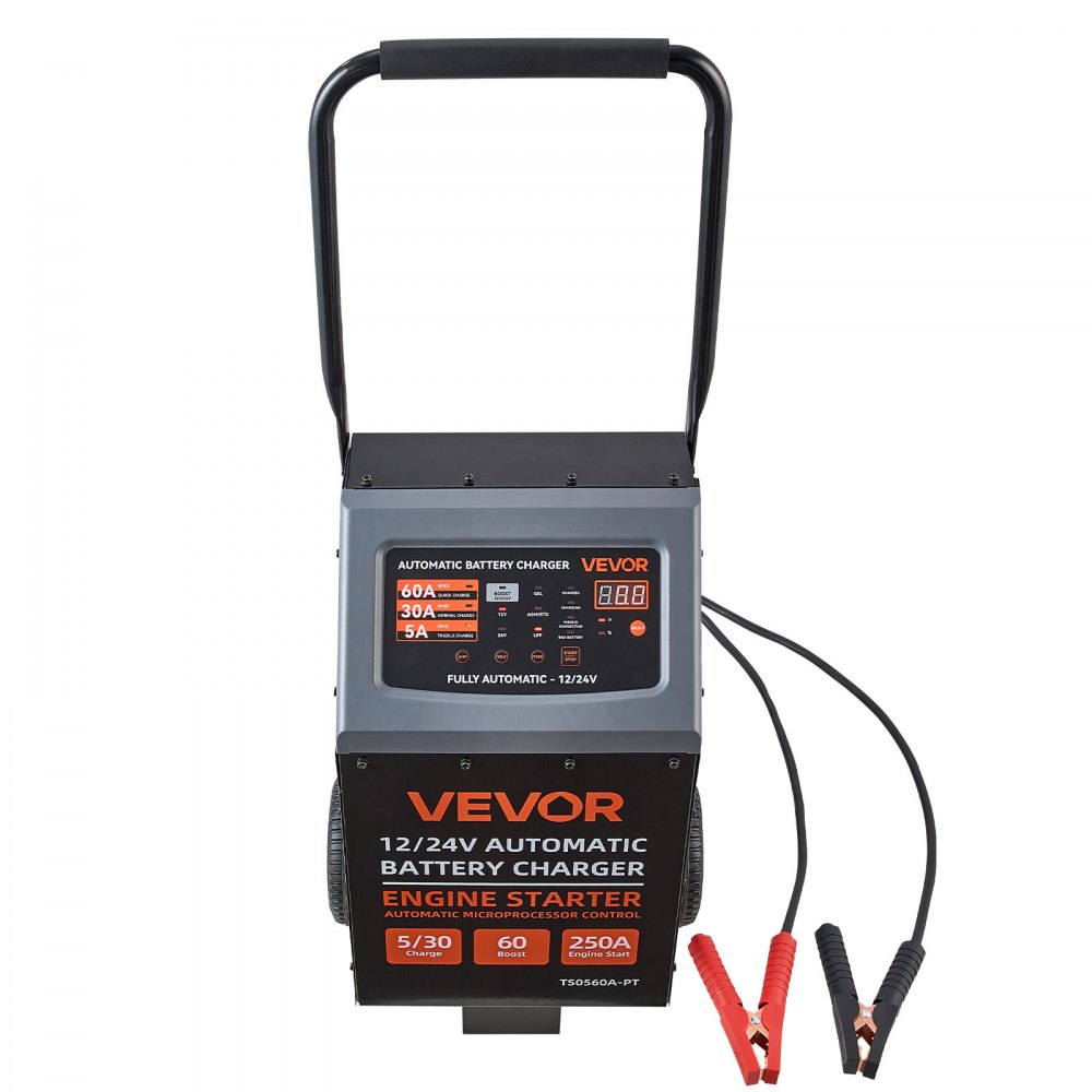 VEVOR 12V/24V Wheeled Battery Charger 250A/125A Car Charger Engine Starter, Heavy Duty Automotive Car Battery Maintainer, Fully Automatic, with Wheels, Compatible with Lead-Acid and Lithium Batteries