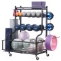 VEVOR Home Gymnastics Storage Rack, Steel Yoga Mat Holder, Yoga Mat Weightlifting Rack with Wheels & Hooks, Barbell Weightlifting Rack for Home Exercise Fitness Equipment