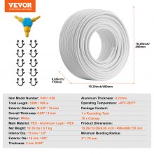 Rura aluminiowa wielowarstwowa VEVOR, rura wielowarstwowa aluminiowa, 100 m, biała, rura PEX, rura wielowarstwowa aluminiowa, rura SN, rura wielowarstwowa, idealna do ogrzewania podłogowego i podłączenia grzejników, rura aluminiowa kompozytowa