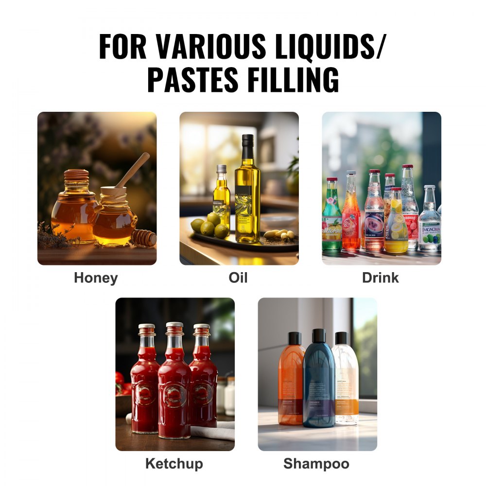 Maszyna do napełniania VEVOR 5-50 ml Ręczna maszyna do napełniania płynem wykonana ze stali nierdzewnej o jakości spożywczej 304 Silikonowa maszyna do napełniania PTFE Zawiera dwie dysze 4 mm / 8 mm idealne do napełniania esencją olejku miodowego