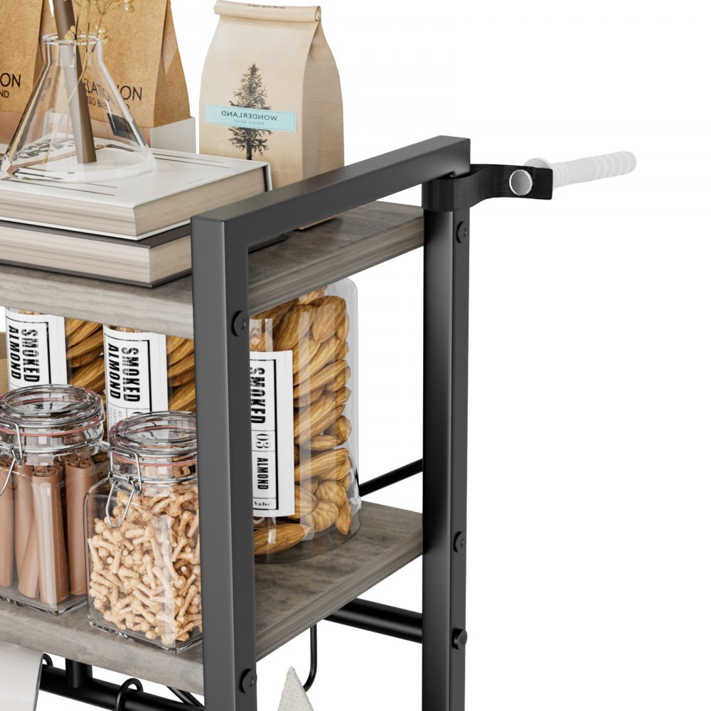 VEVOR Kitchen Bakers Rack, 600 mm Width Bakers Rack, Kitchen Stand with X-Shaped Support Bar, 12 S-Shaped Hooks, Double-Layer Top Shelf, Coffee Bar Stand for Dishes & Bowls, Spice Bottles